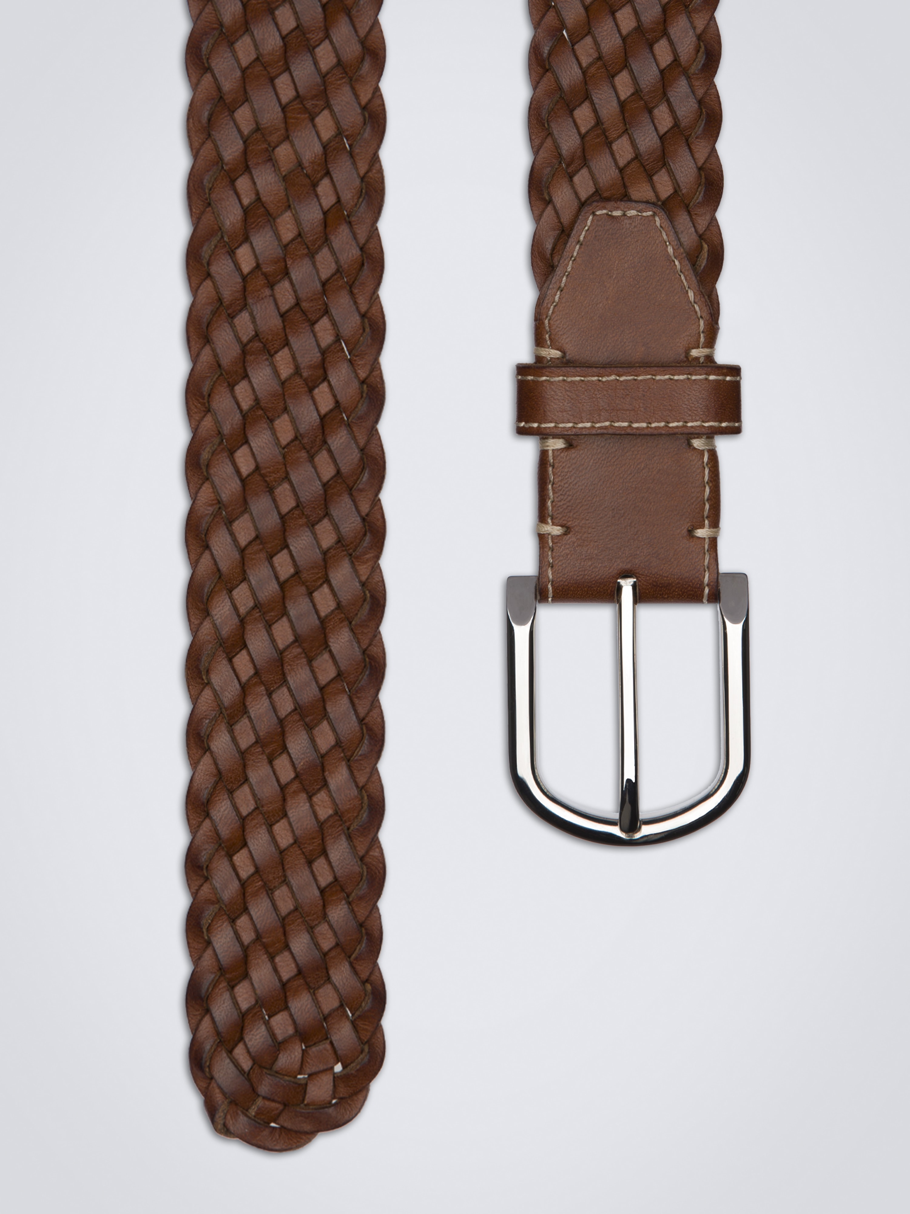 Brown braided leather belt | Brioni® AU 