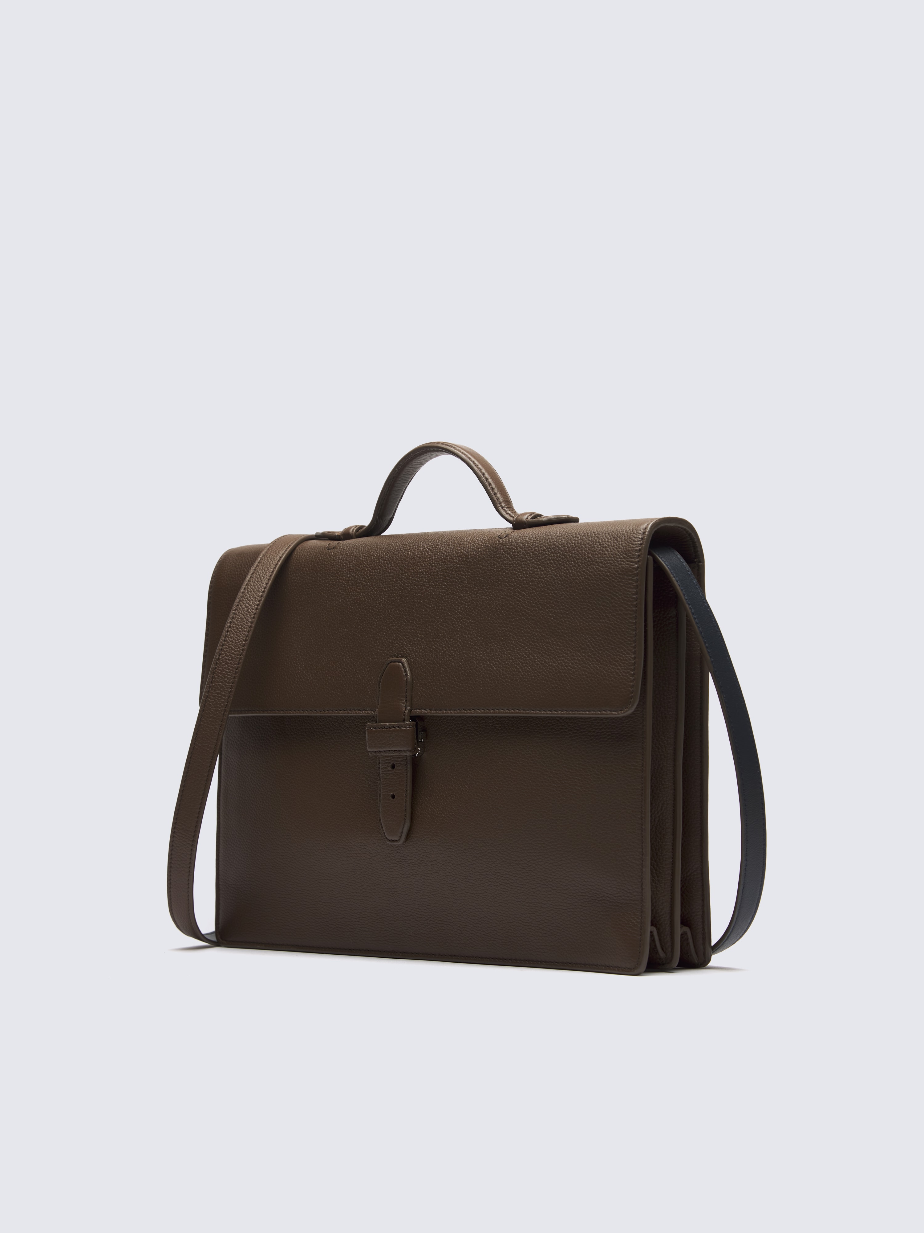 Brown grained leather briefcase