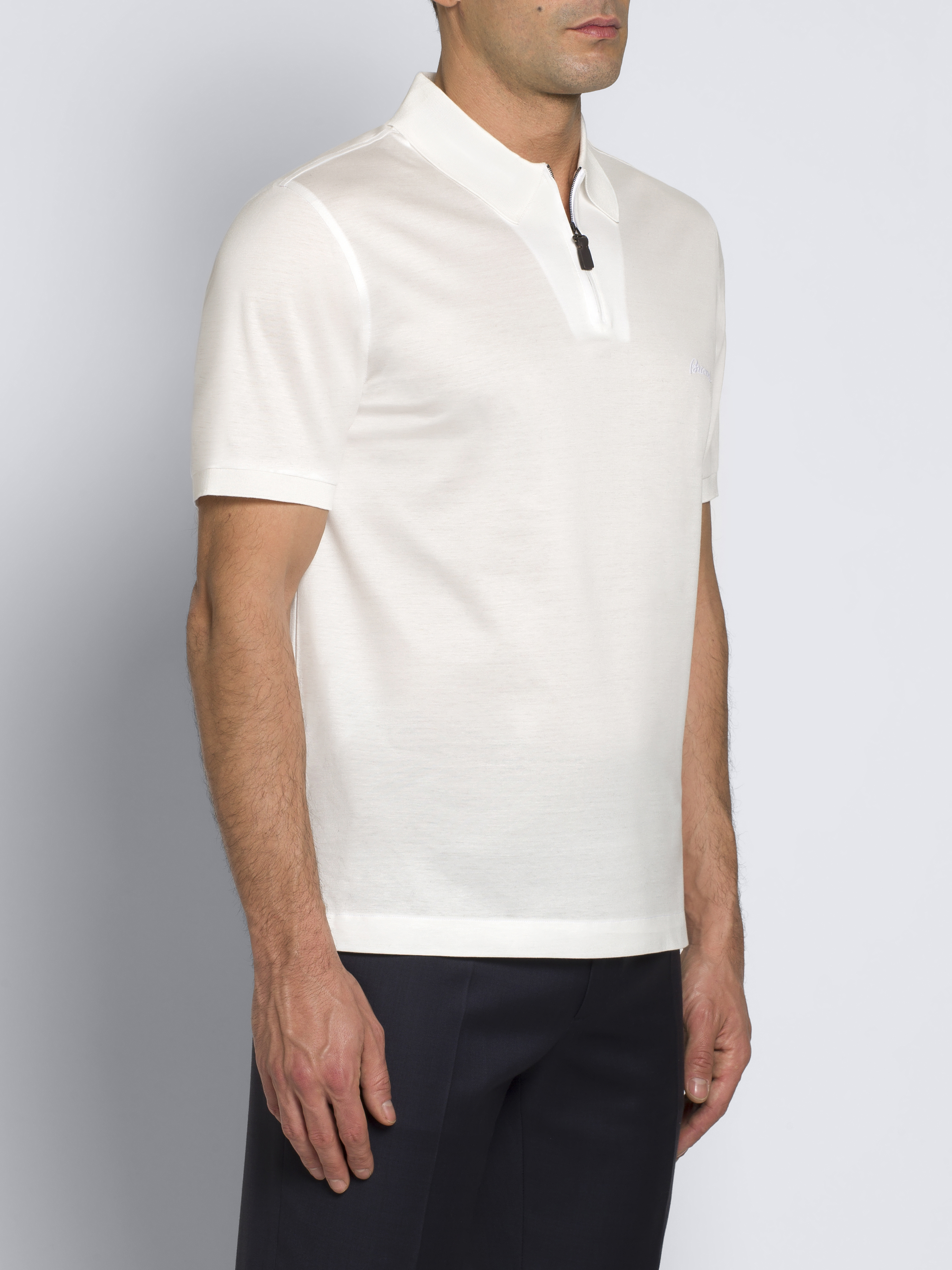 Ivory white cotton zip polo