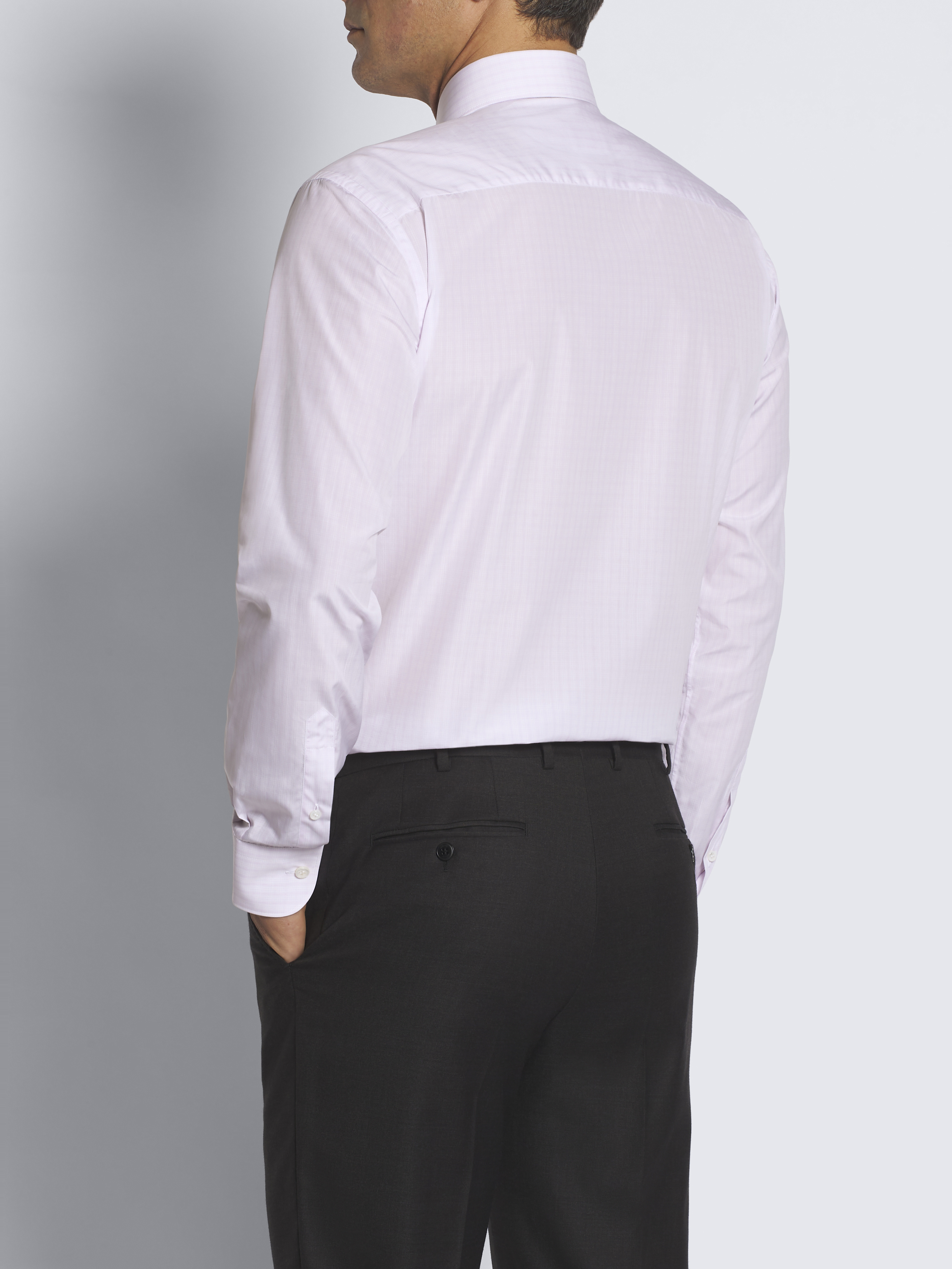 White and lilac checked Giza 45 cotton formal shirt