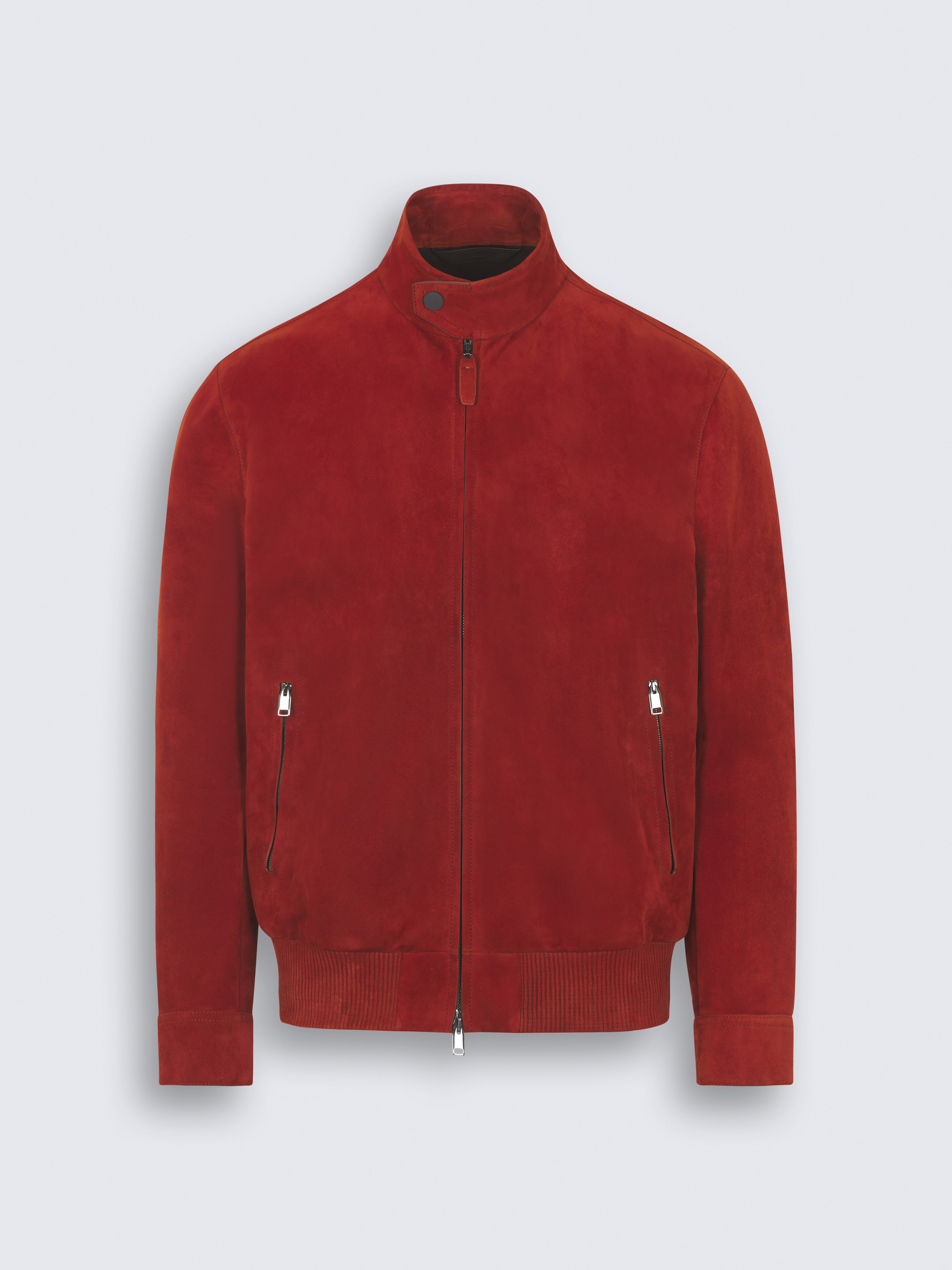 Red suede standing collar blouson