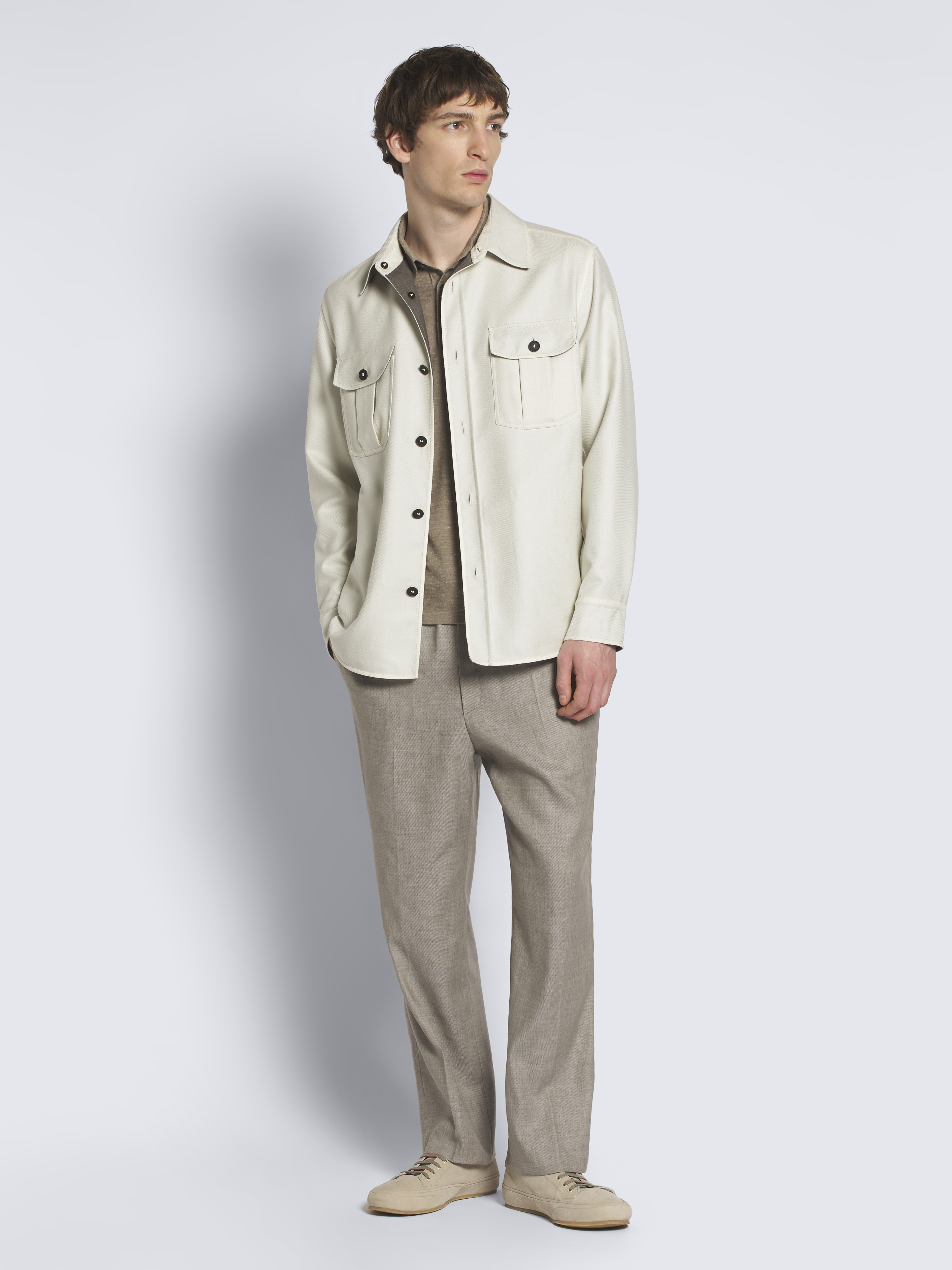 Ivory white wool double-splittable Vagabond overshirt