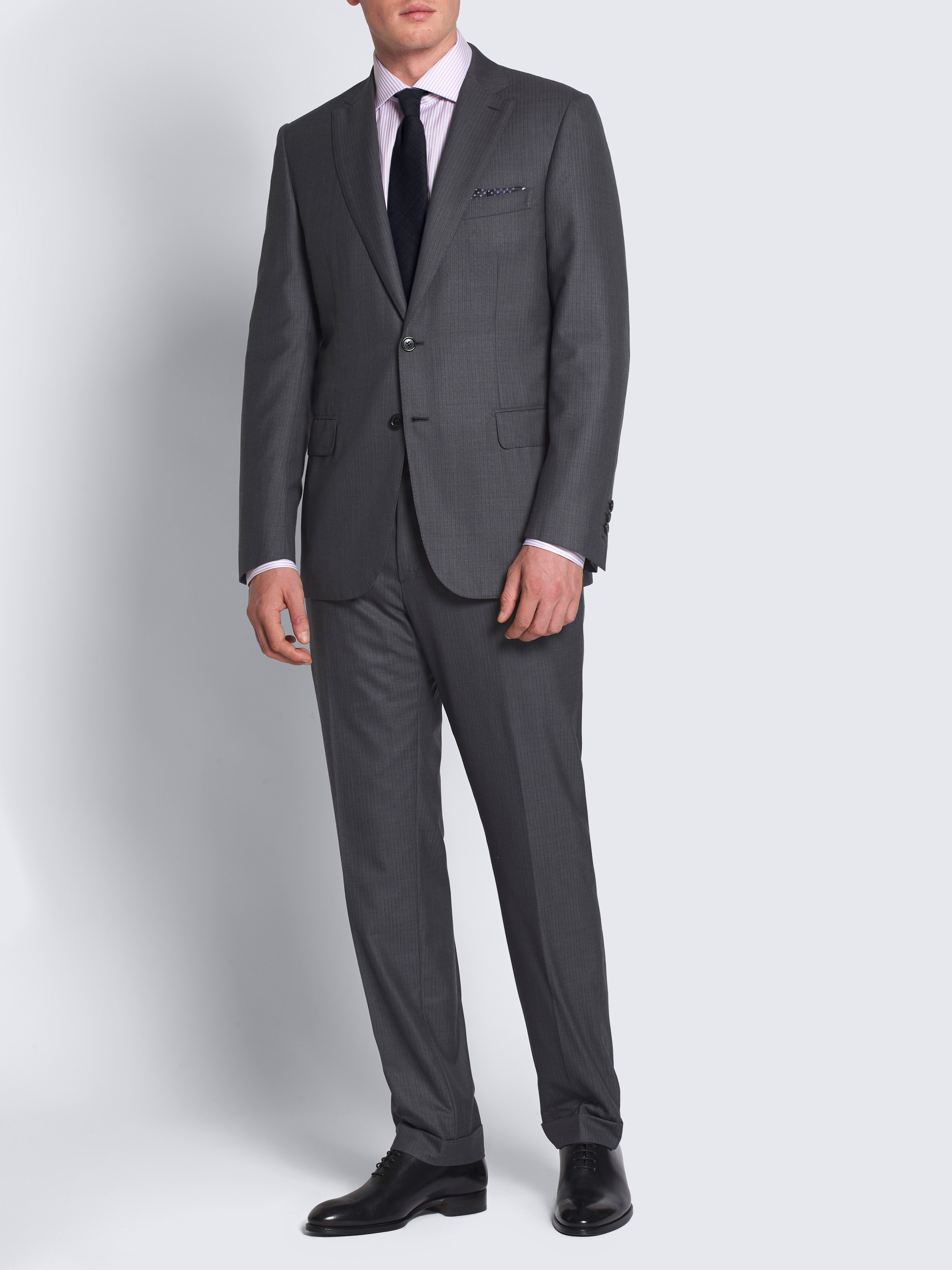 Brioni シングルスーツ セットアップ カシミア カシミヤ イタリア製 48 Charcoal grey pinstriped Utopia Super 220's wool Brunico suit