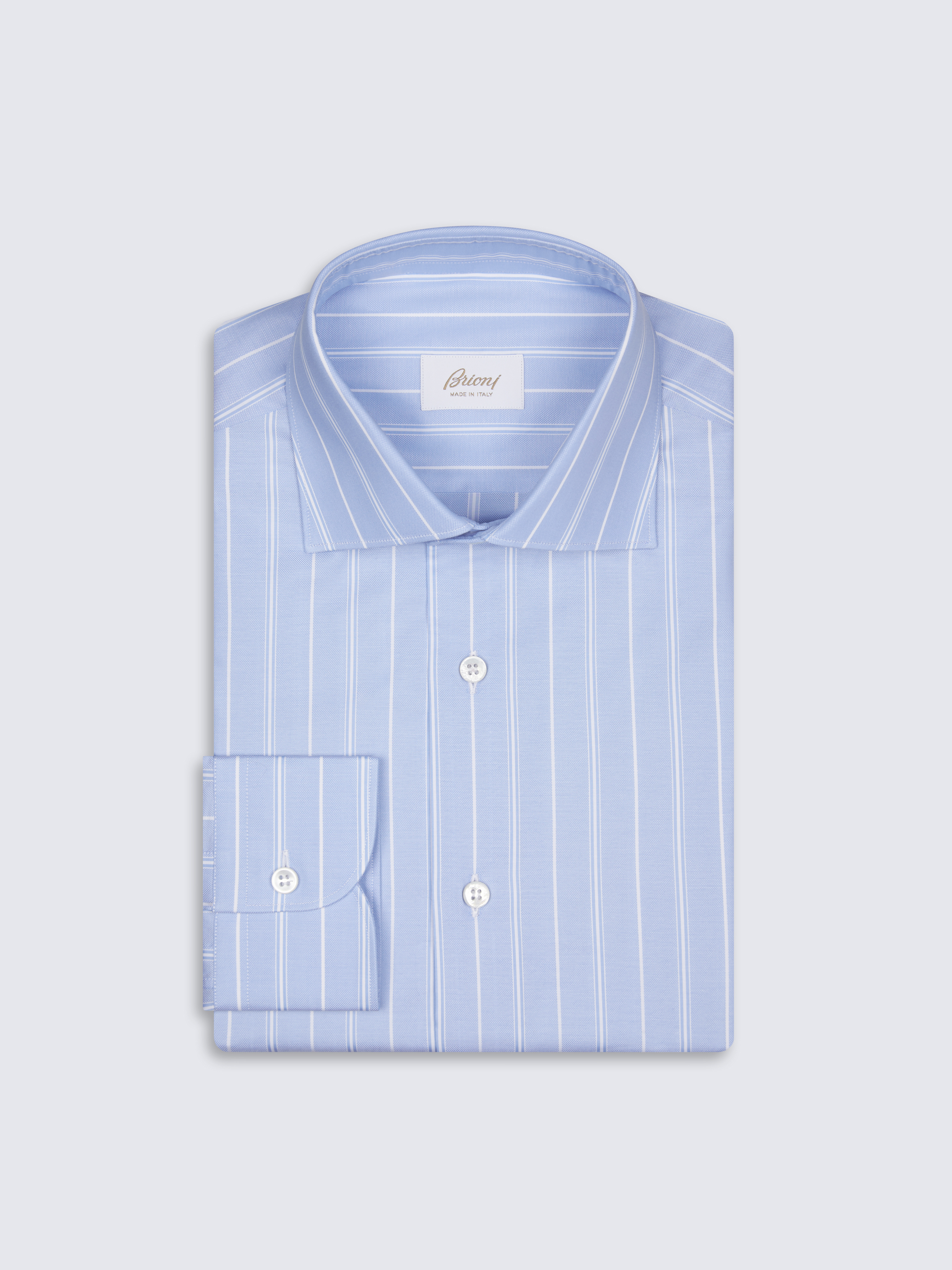 Light blue and white striped cotton piqu formal shirt