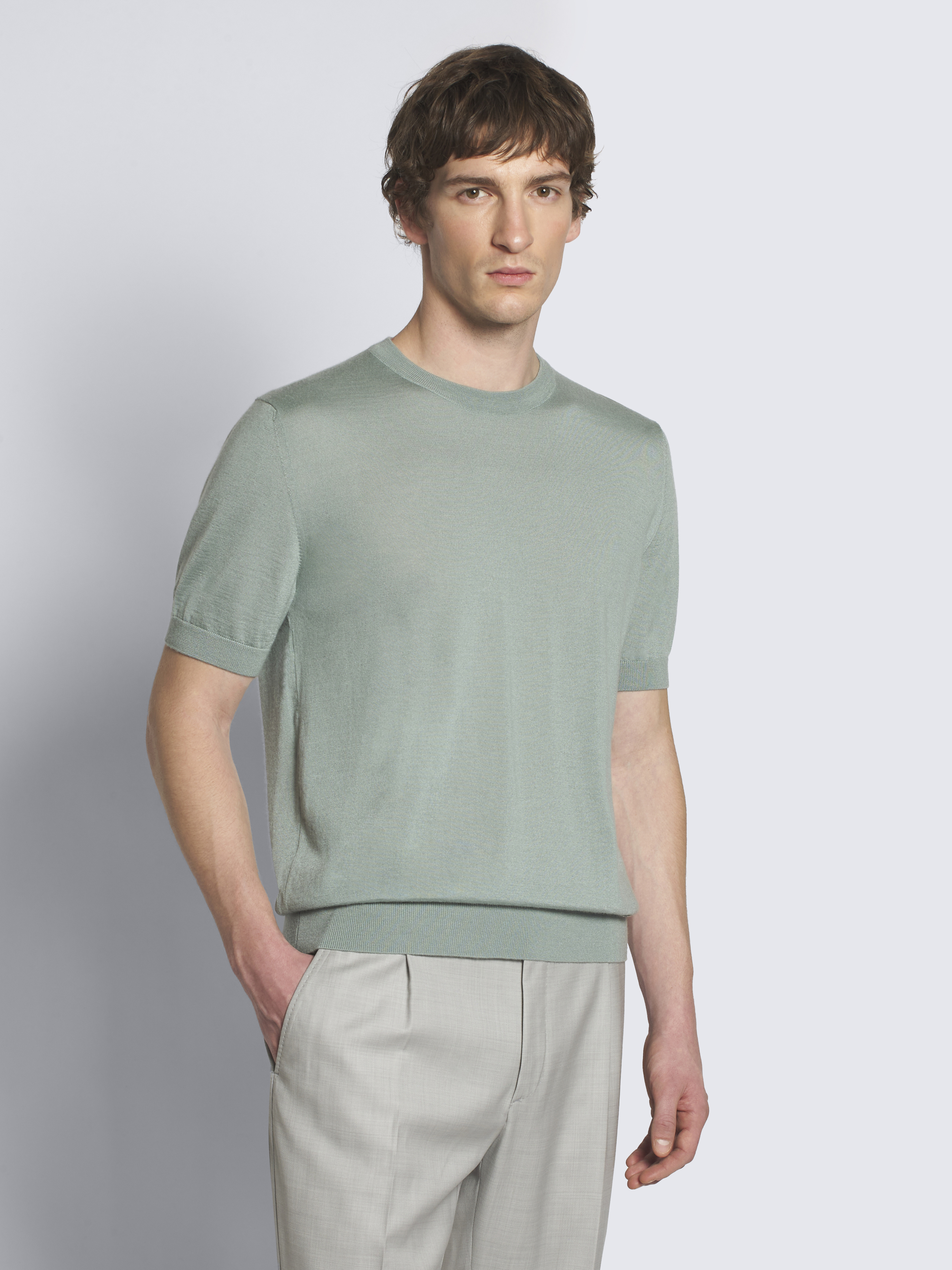 Aqua green cashmere and silk T-shirt