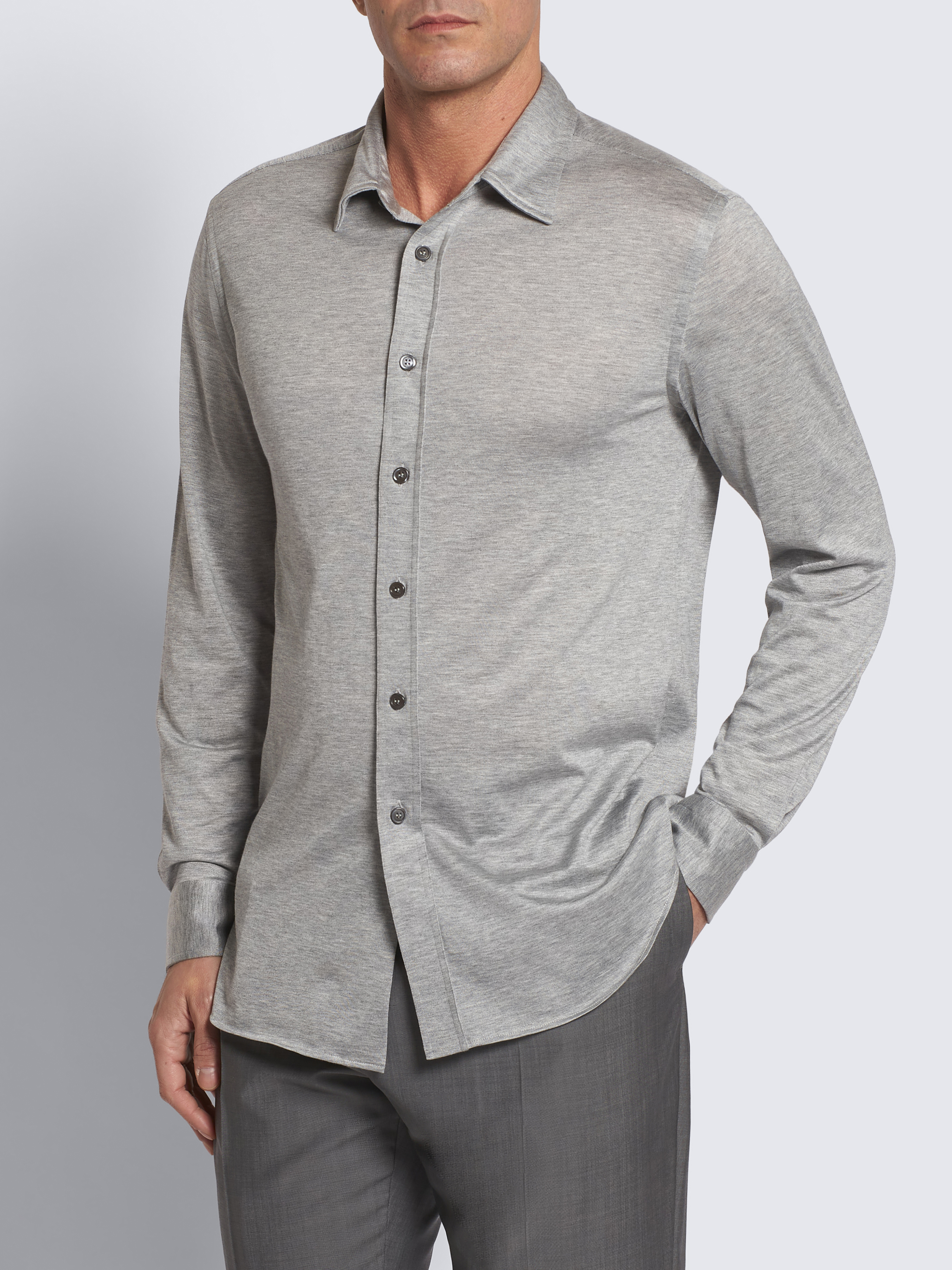 Brioni ジャージーシャツ グレー イタリア製 Light grey silk and cotton shirt