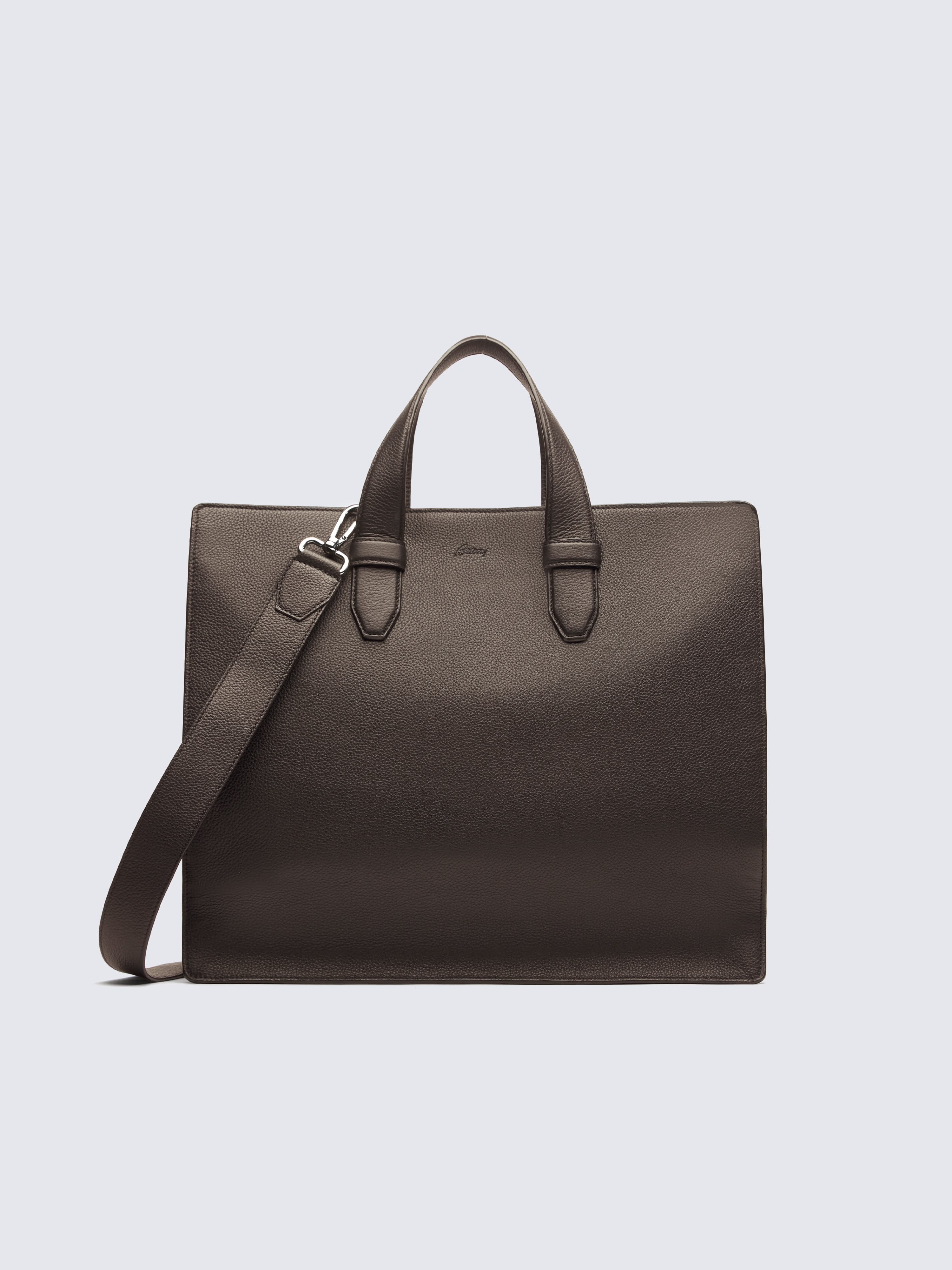 Brown Grained Leather Tote Bag