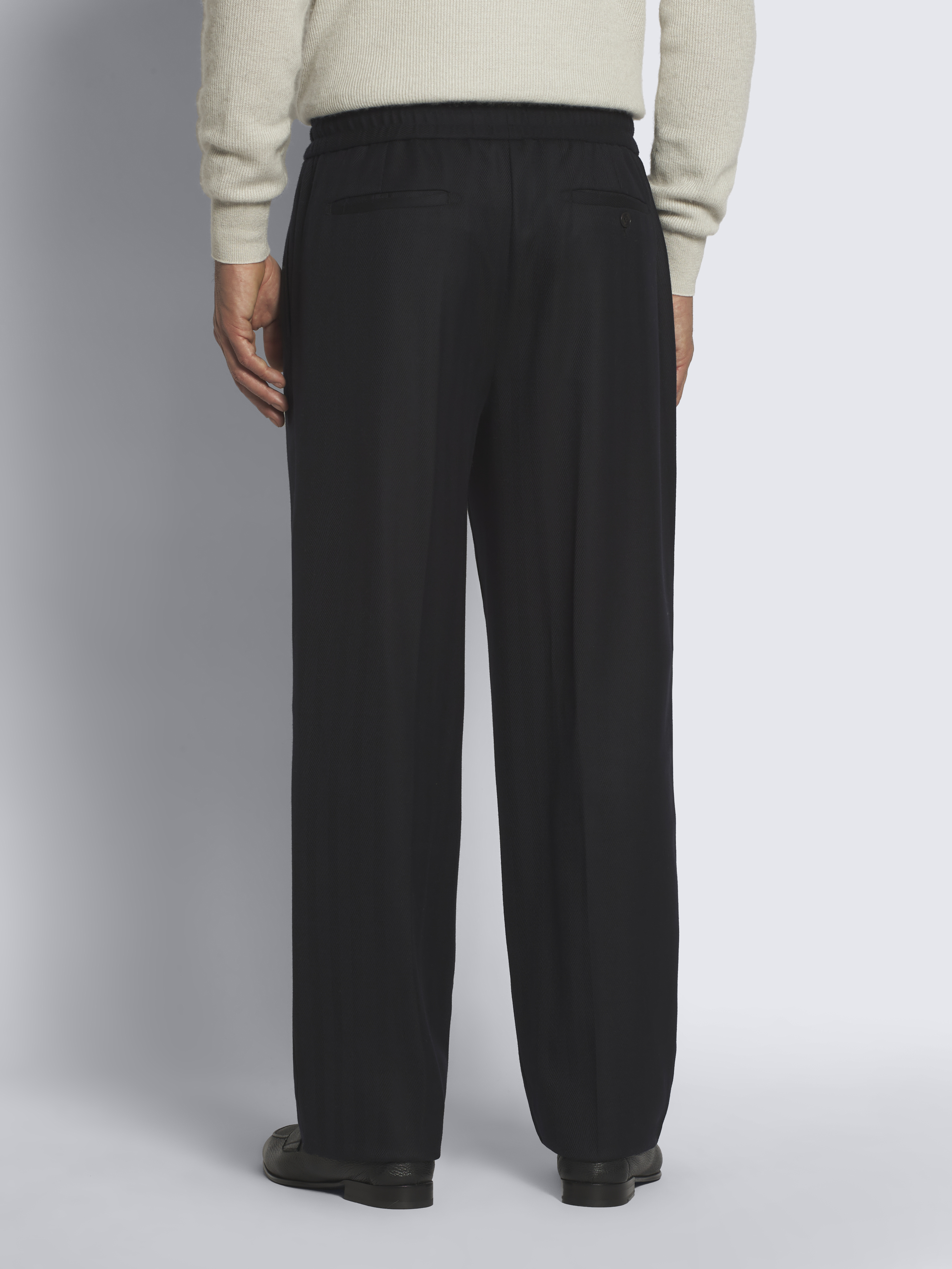 Midnight blue Super 180's herringbone wool Torino trousers