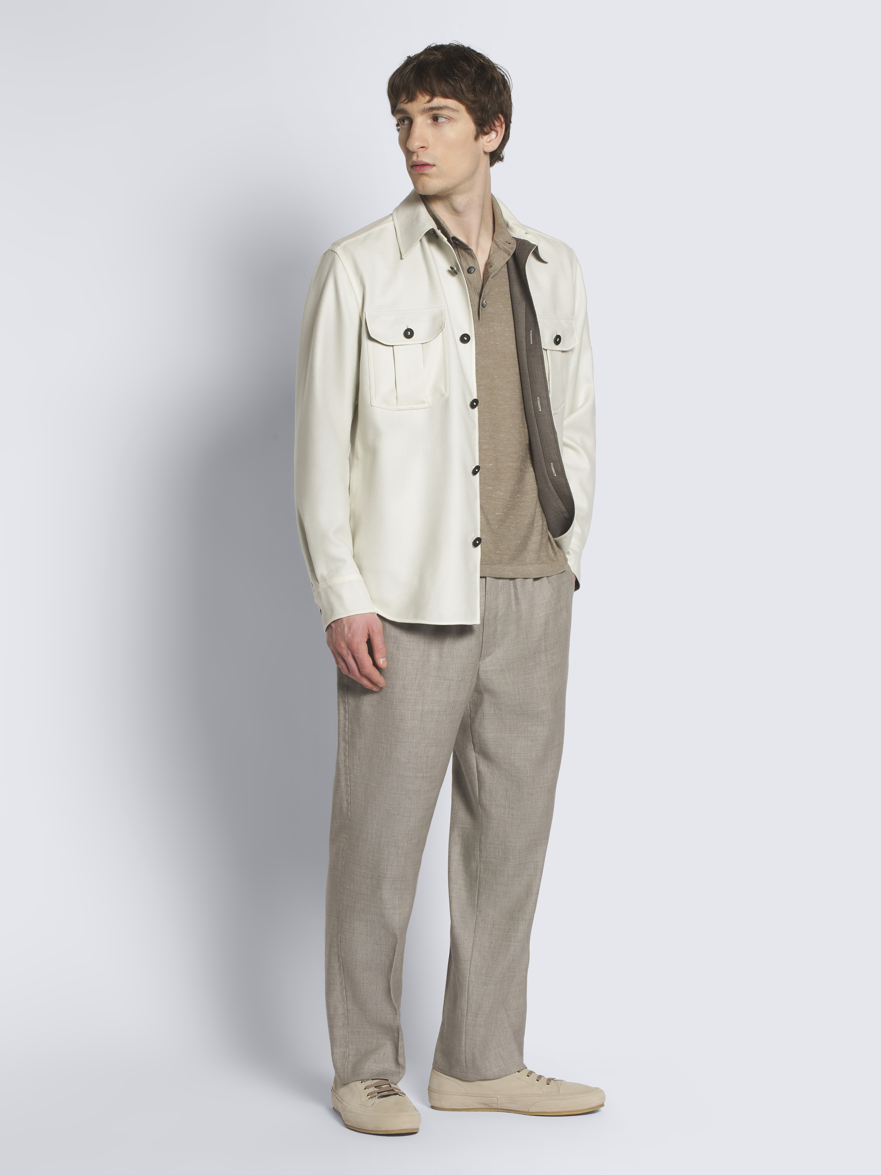 Taupe linen and wool Asolo trousers