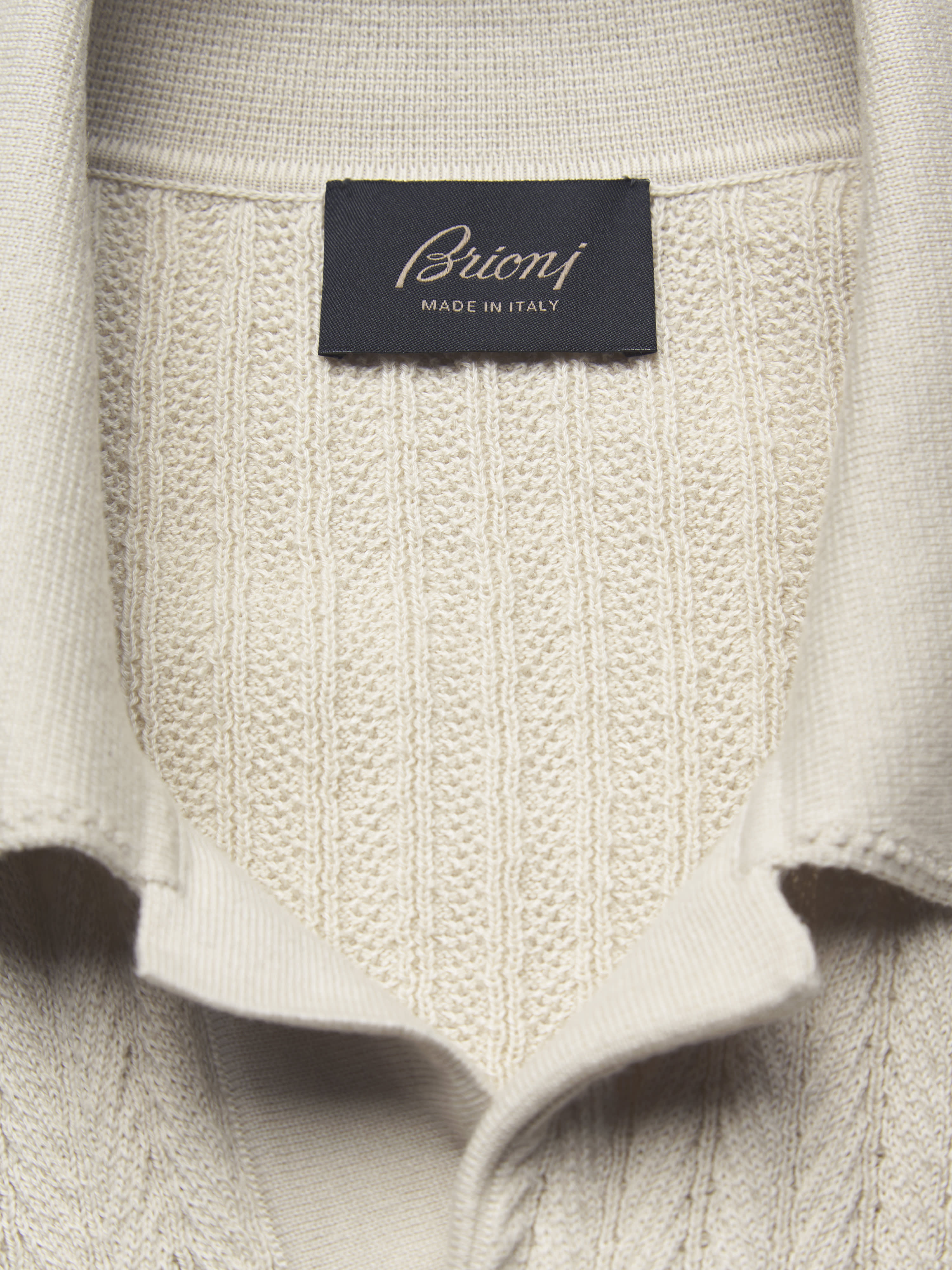 Ivory white herringbone cashmere and cotton polo sweater | Brioni® KR ...