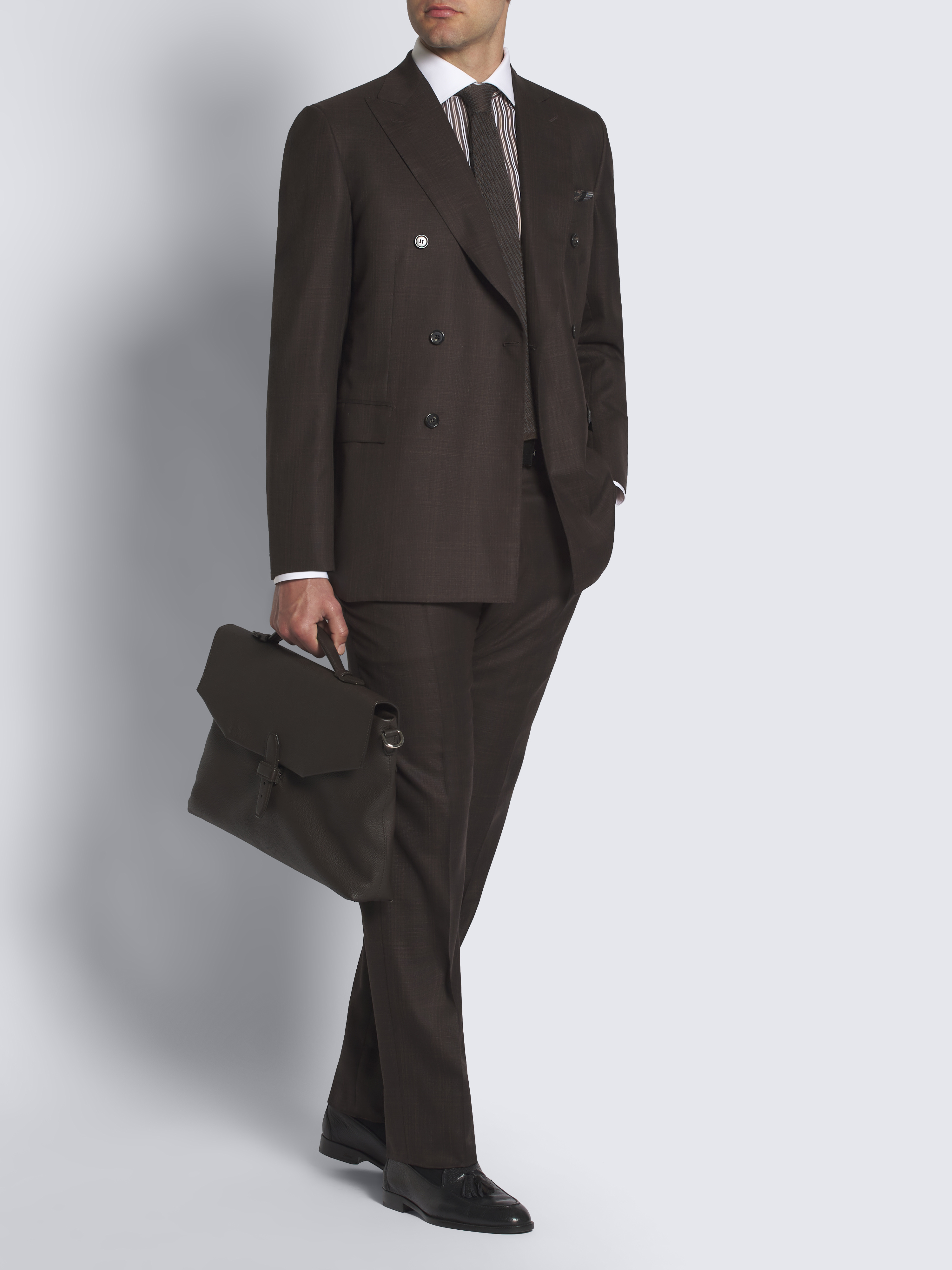 Brown Super 160's wool double-breasted Lipari suit