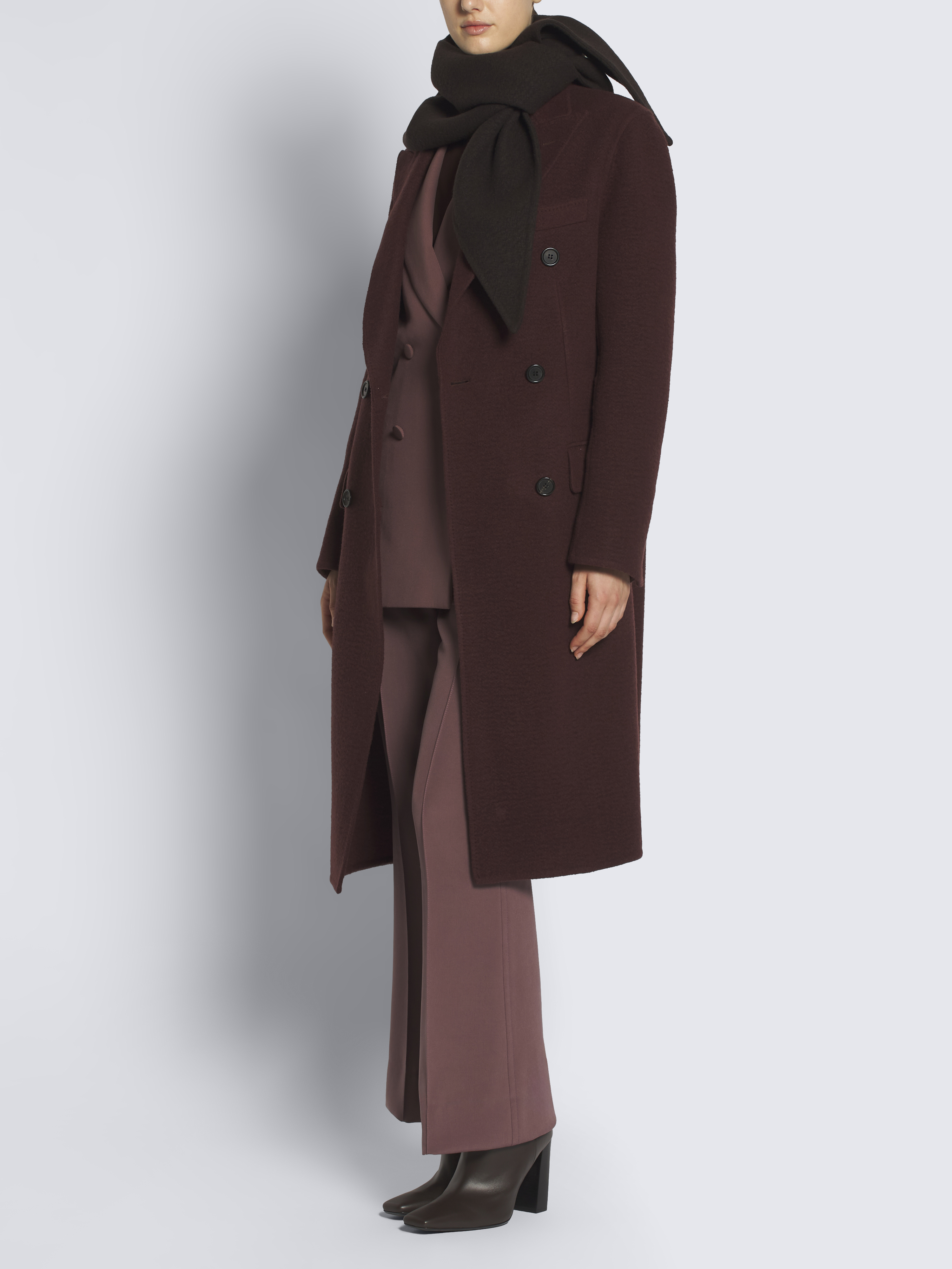 Dark brown cashmere and wool double-splittable triangle foulard