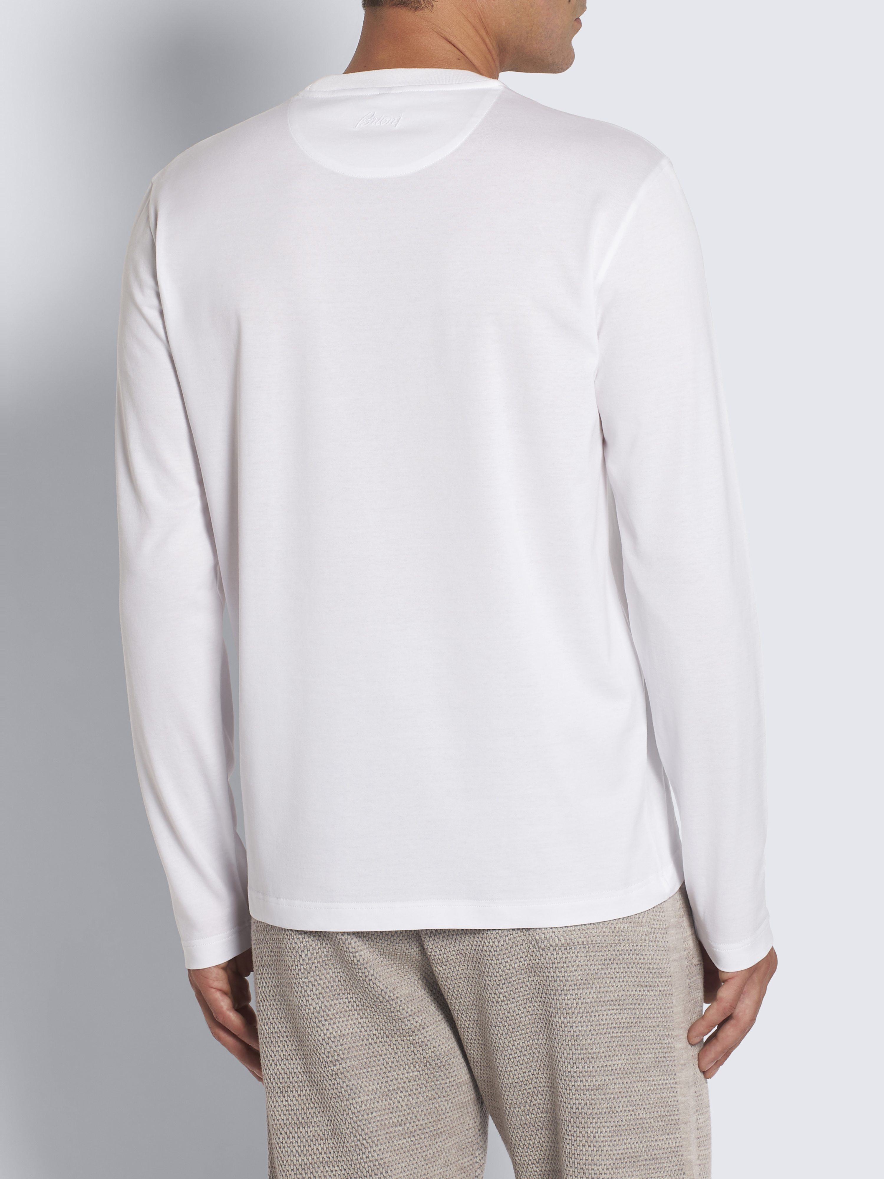 White gassed cotton long-sleeved T-shirt