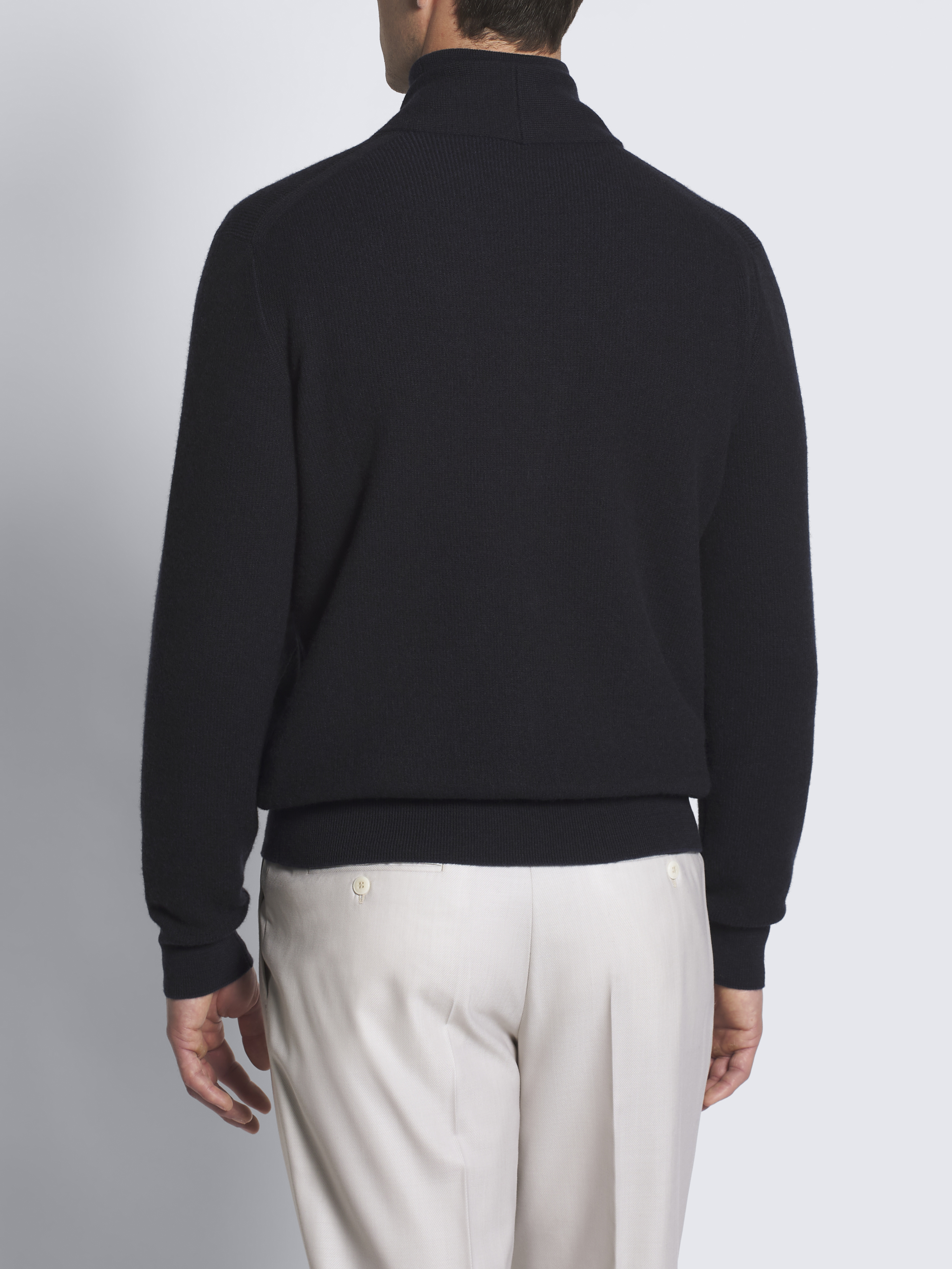 Navy blue cashmere and wool shawl collar cardigan