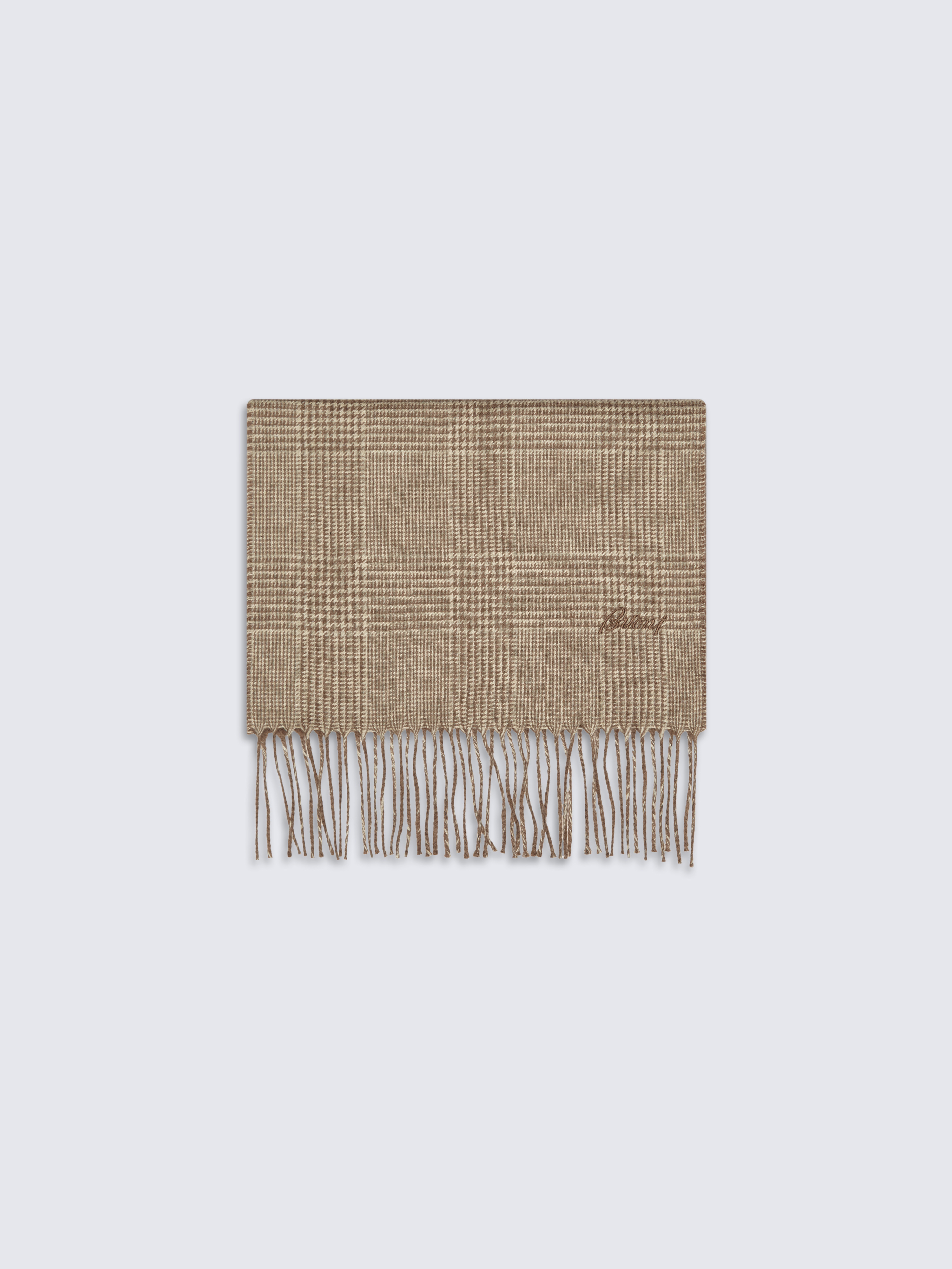 ベージュ & ブラウン シルク & カシミア スカーフ