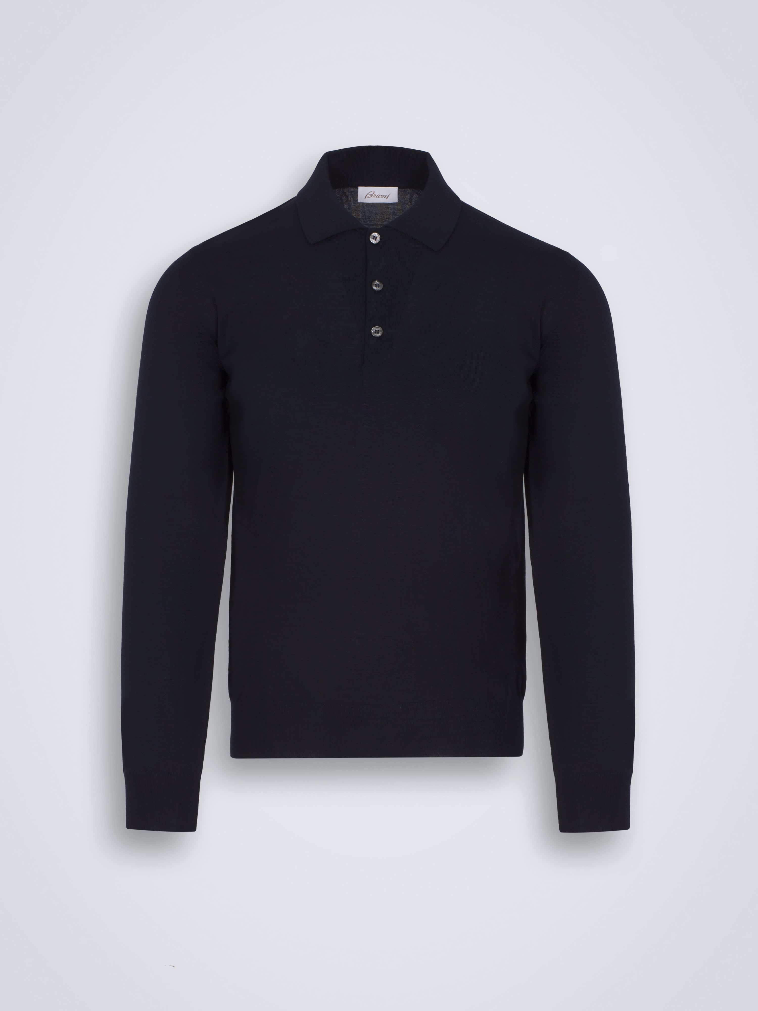 'Essential' navy blue long-sleeved polo shirt | Brioni® US Official Store