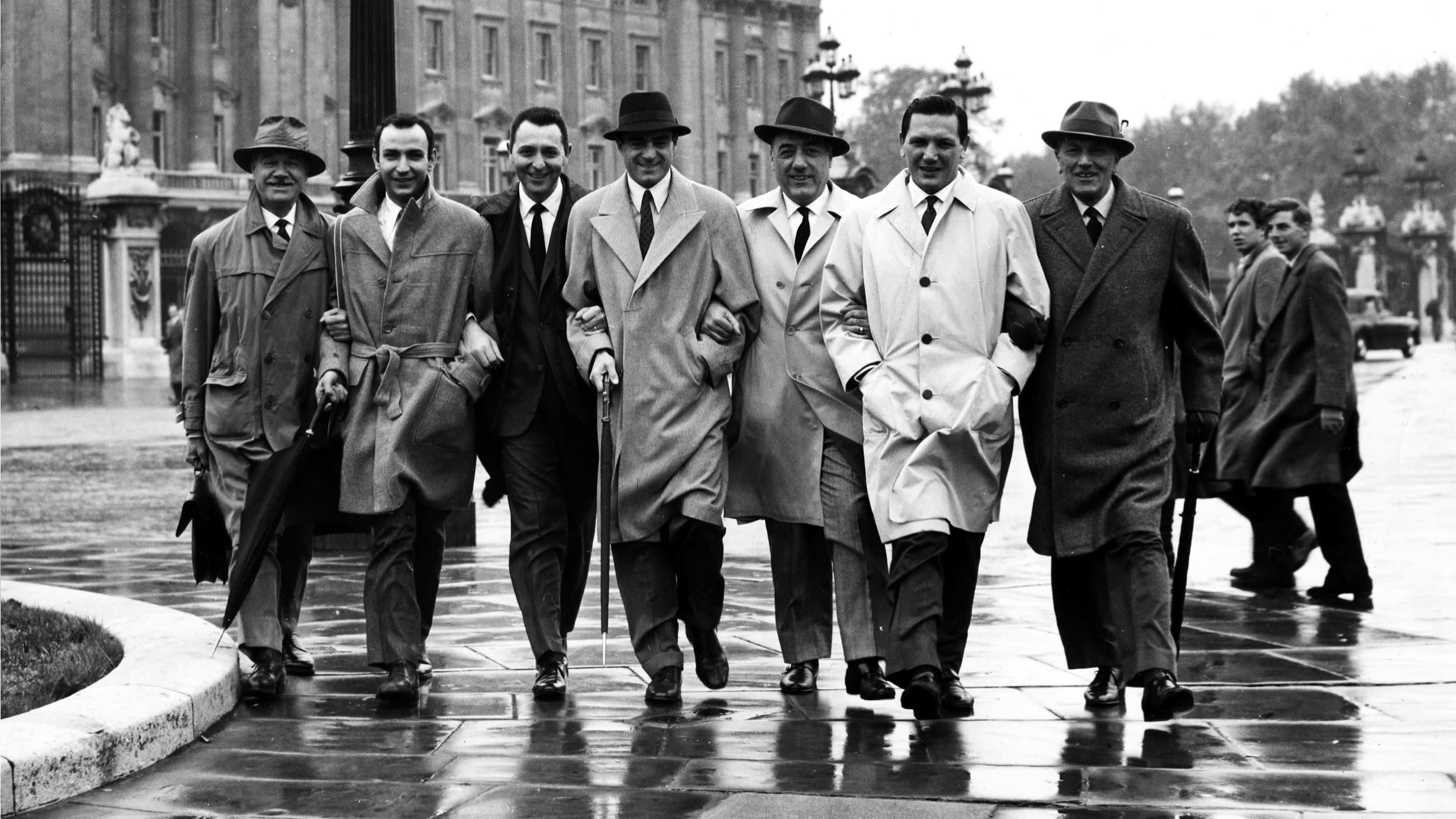 Members of the Brioni team in London for a fashion show at the Hyde Park Hotel, 1959