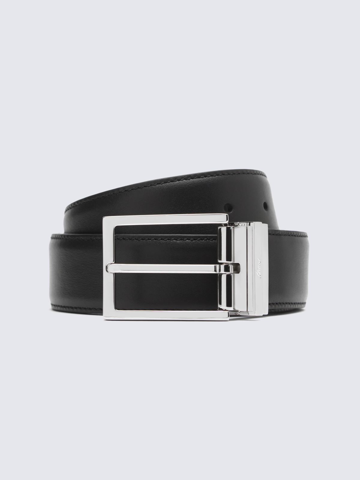Black and navy blue calf leather adjustable and reversible belt ...