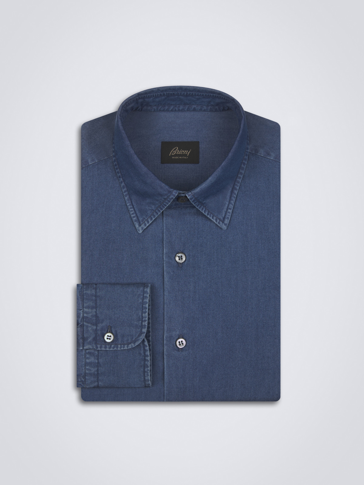 Navy blue cotton hidden button-down shirt | Brioni® US Official Store