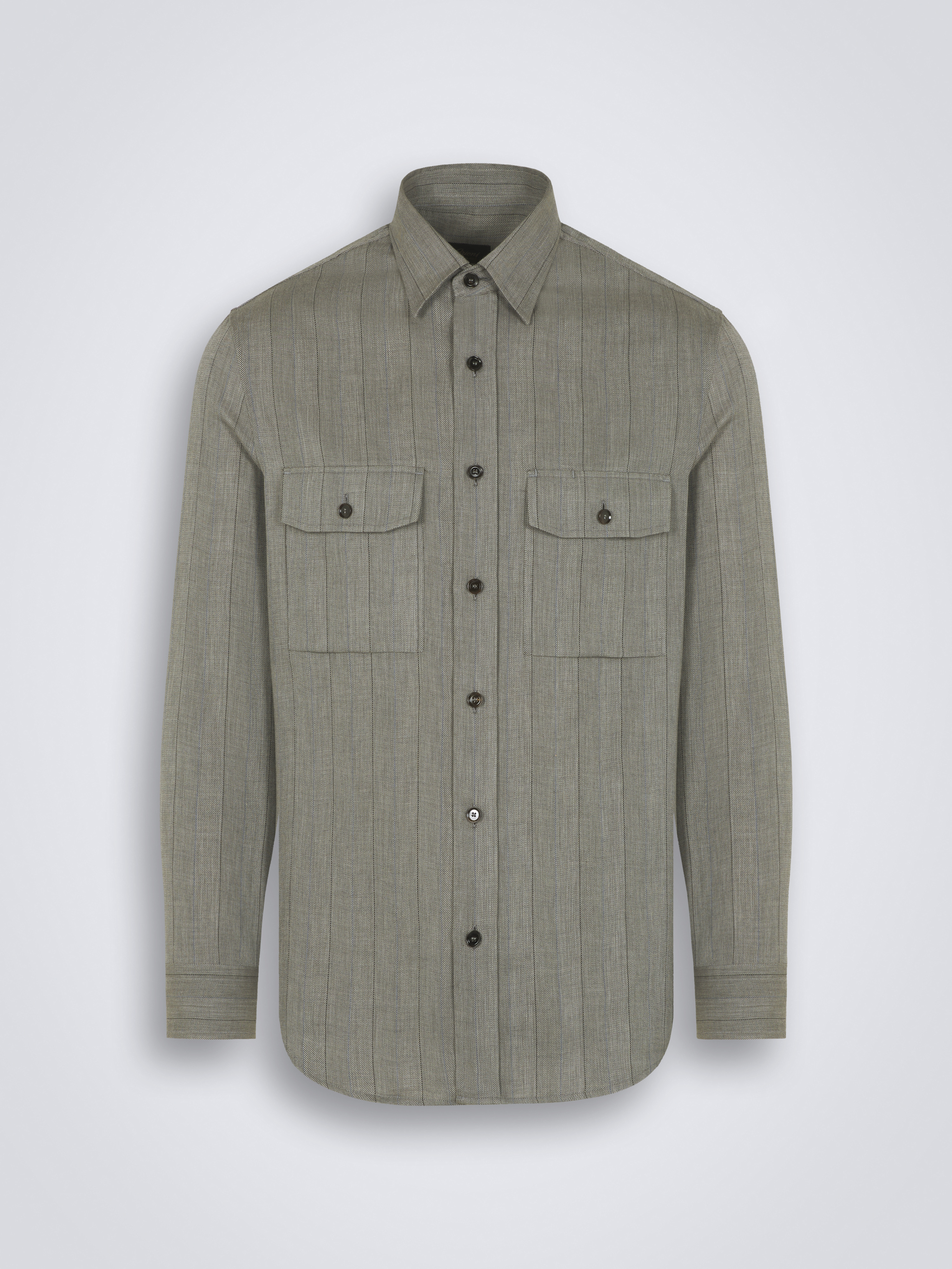 Grey herringbone cotton and cashmere military shirt