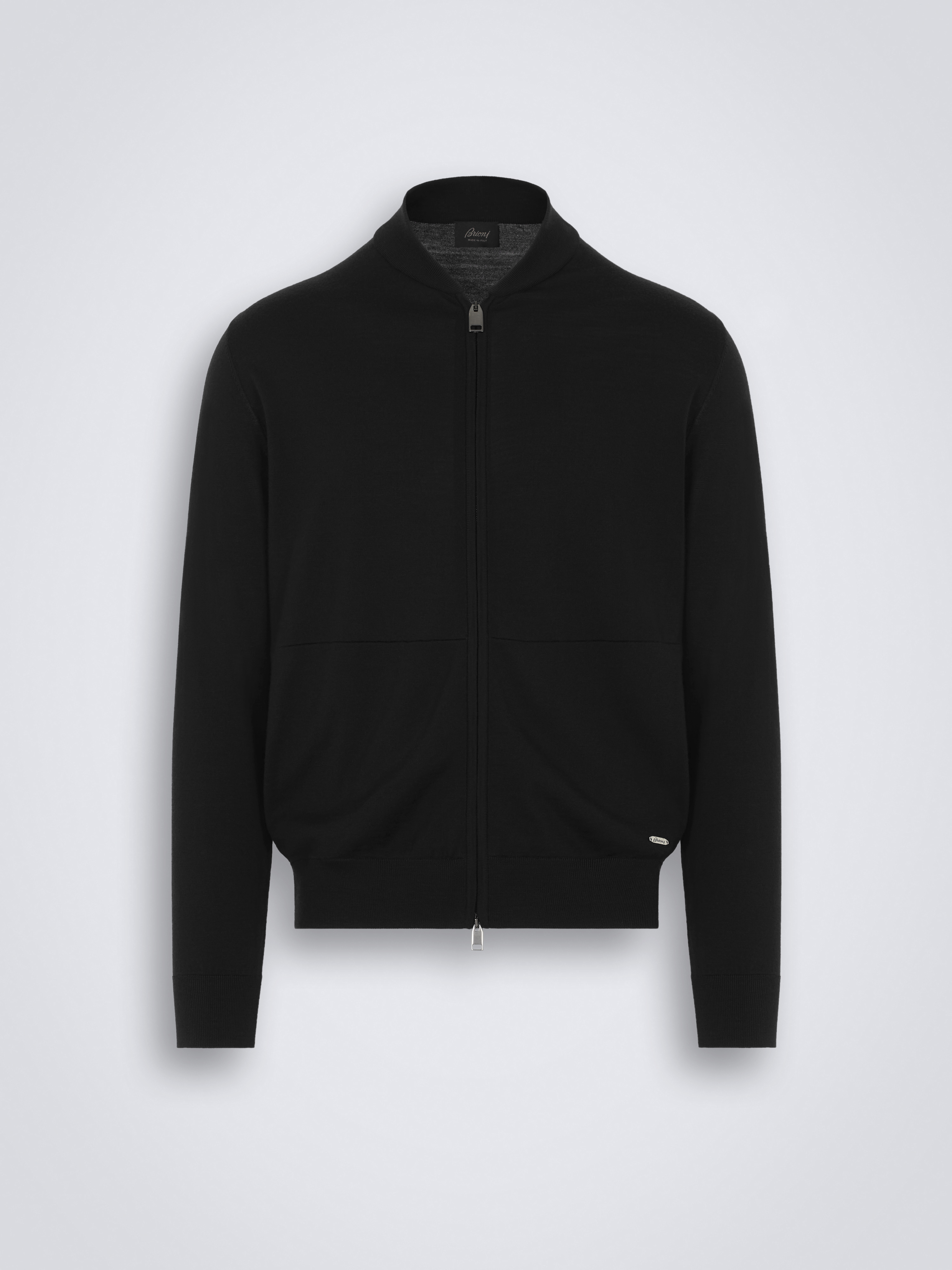 Black wool zip cardigan | Brioni® MA Official Store