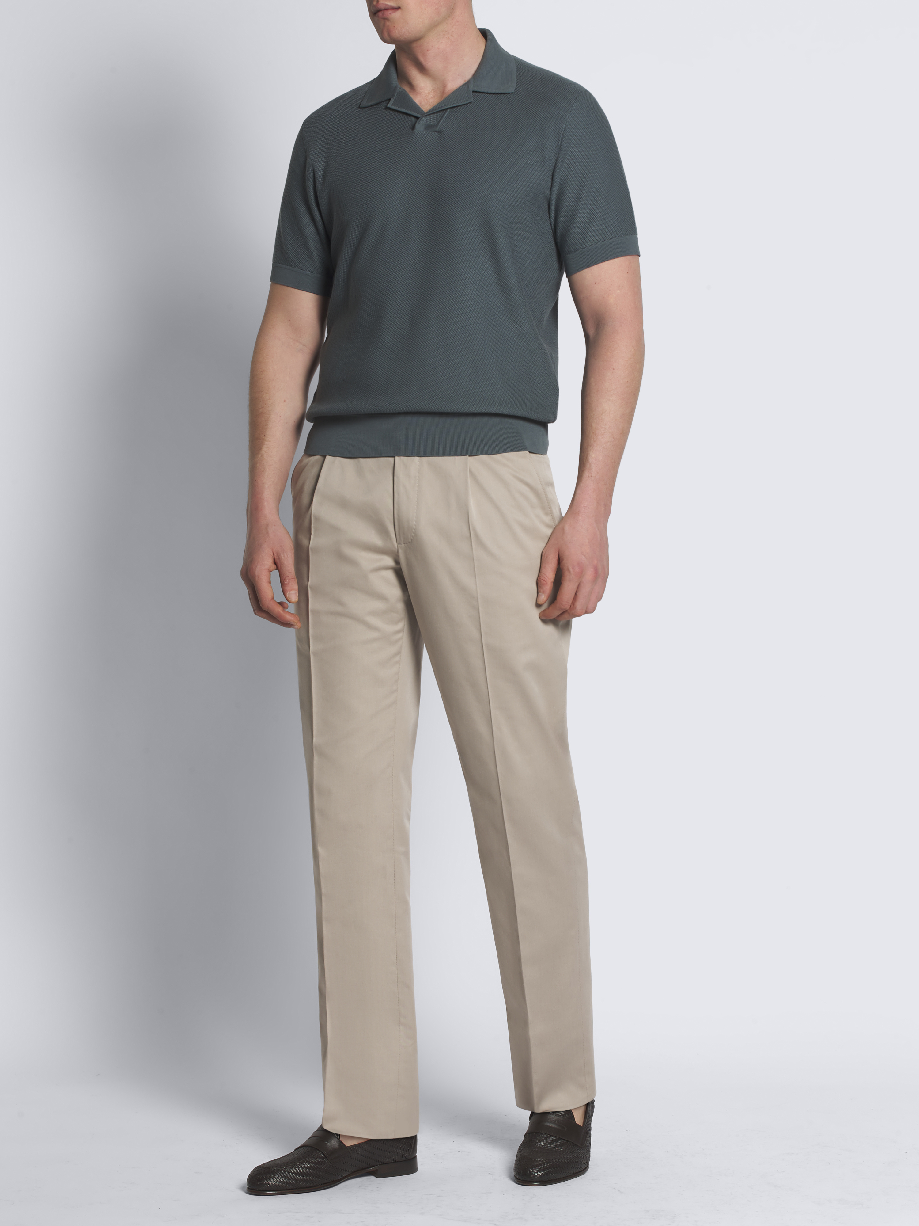 スティールブルー ジャカード シーアイランドコットン ポロシャツ