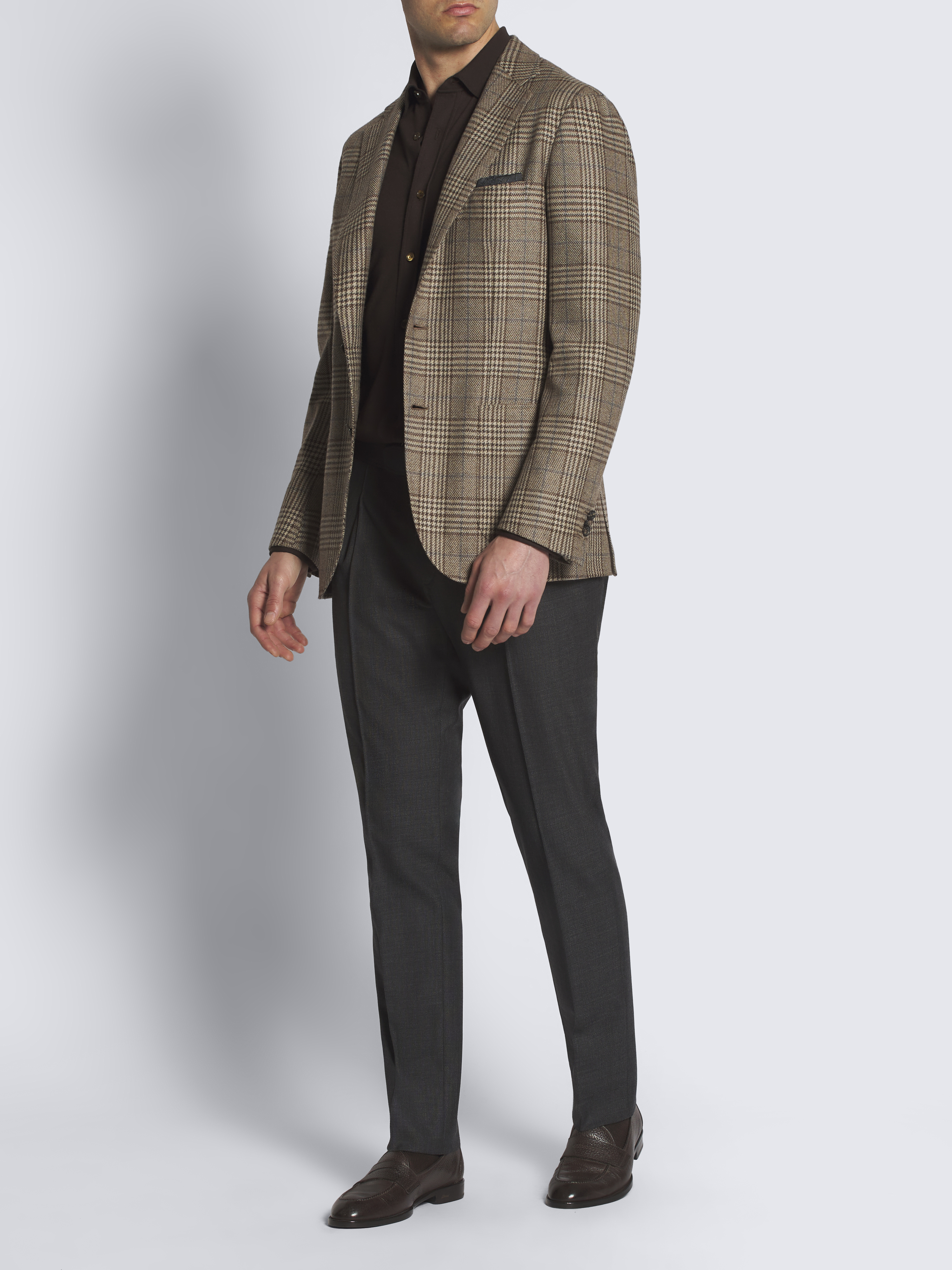 ジャケット・アウター OmarAfridi 24AW tailored jacket brown 44 Brown glen plaid wool and silk Soffio jacket