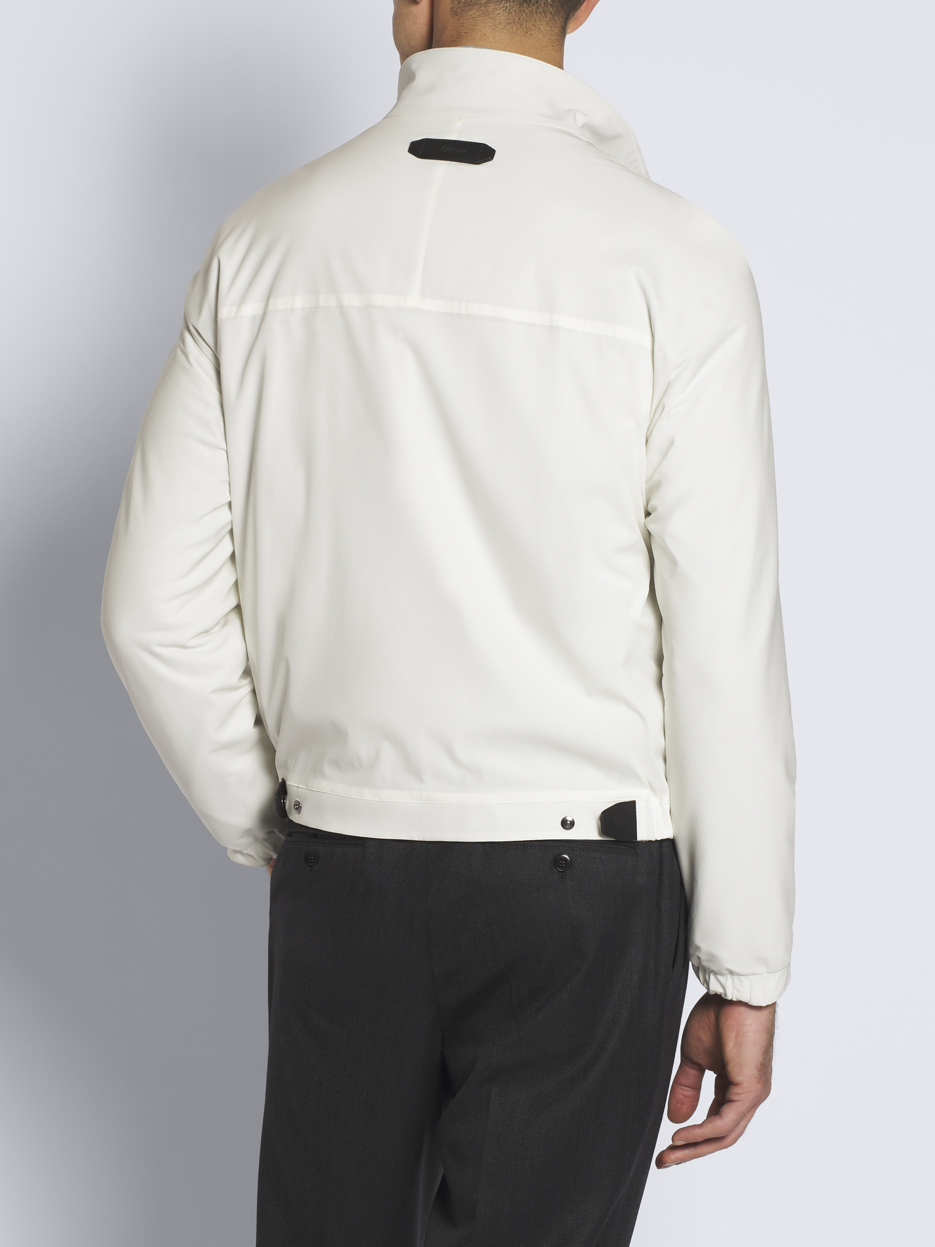 Ivory white and grey stretch silk and cotton jersey reversible blouson