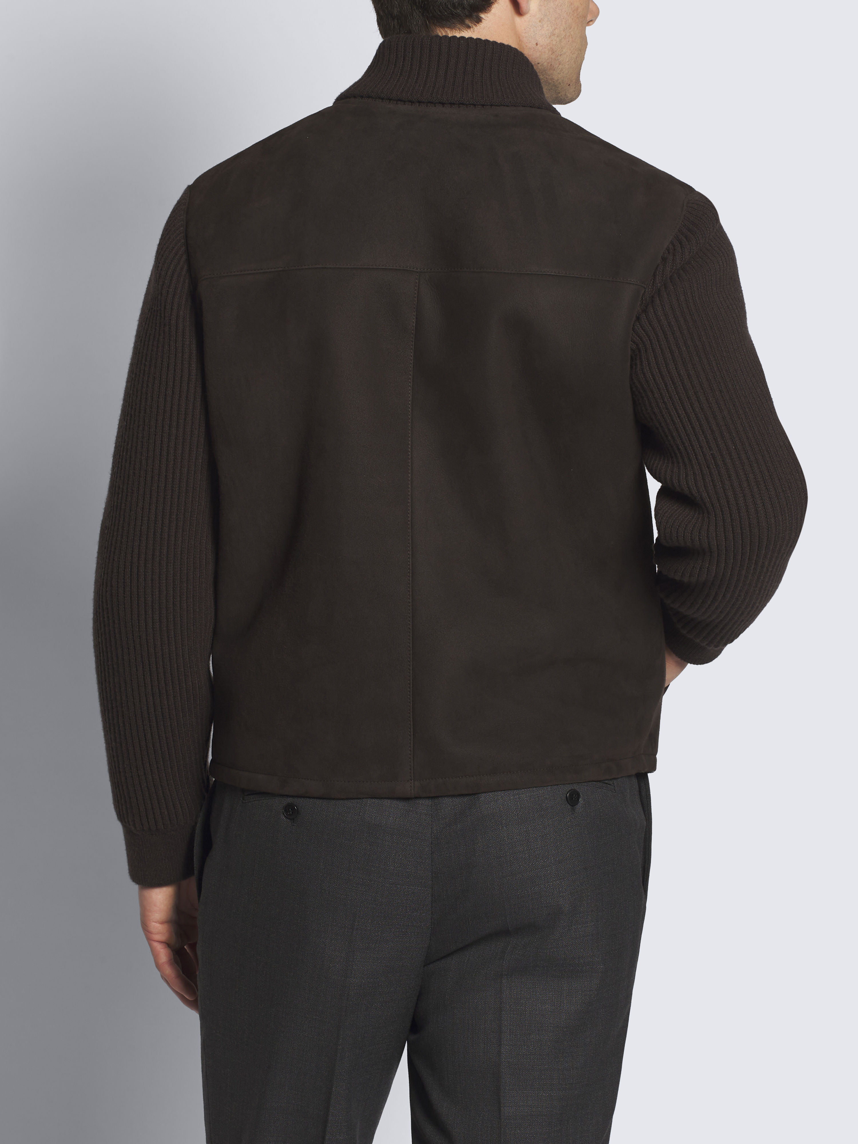 ボンバージャケット ブラウン 2ポケット エンブロイダリー付き レザー ボンバージャケット ・ブラウン