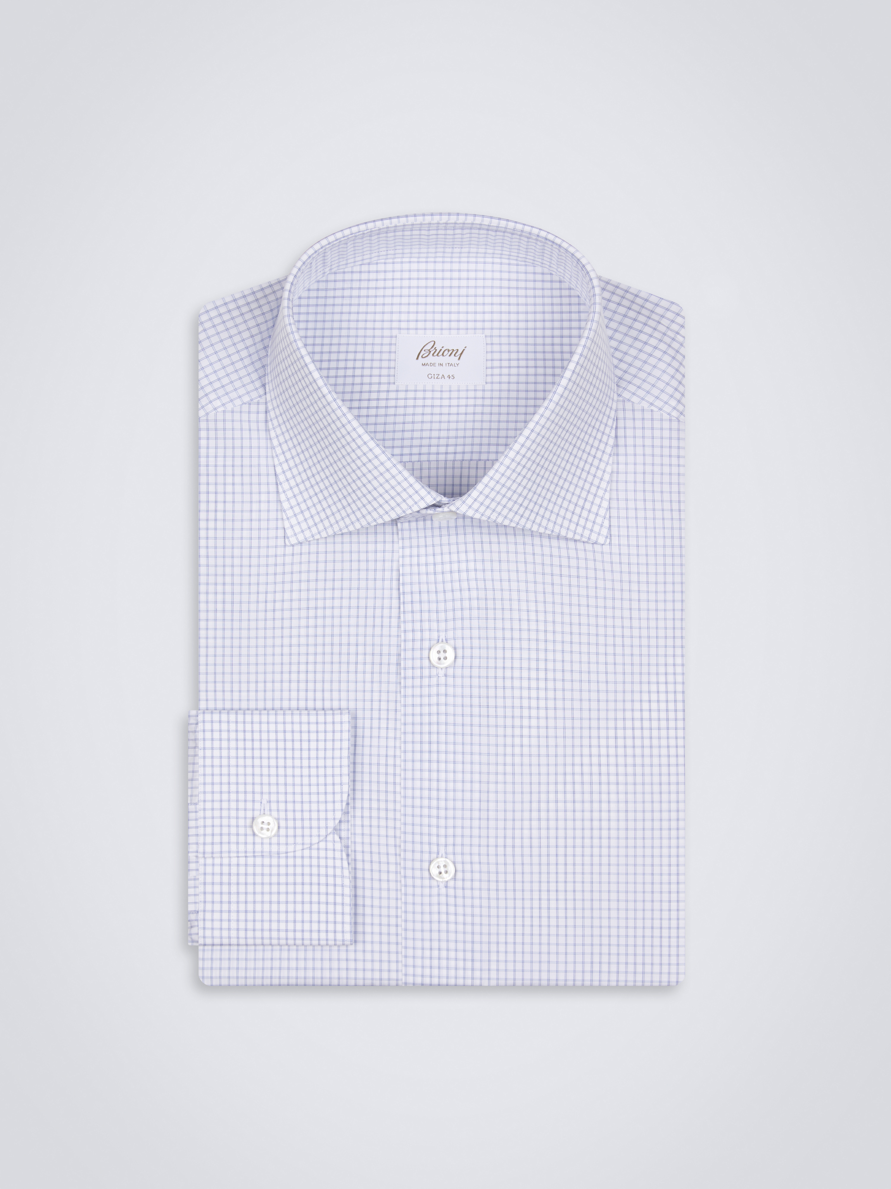 White and royal blue cotton formal shirt | Brioni® BG Official Store