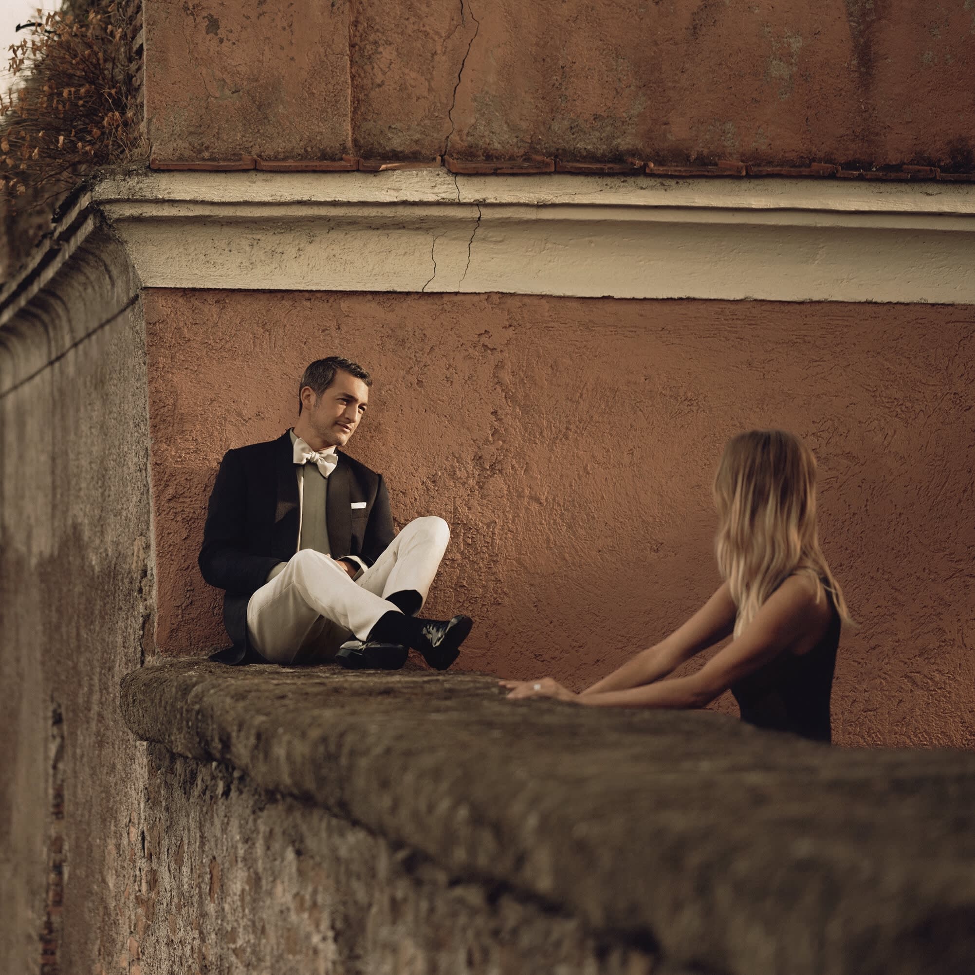 Brioni model and girl on terrace