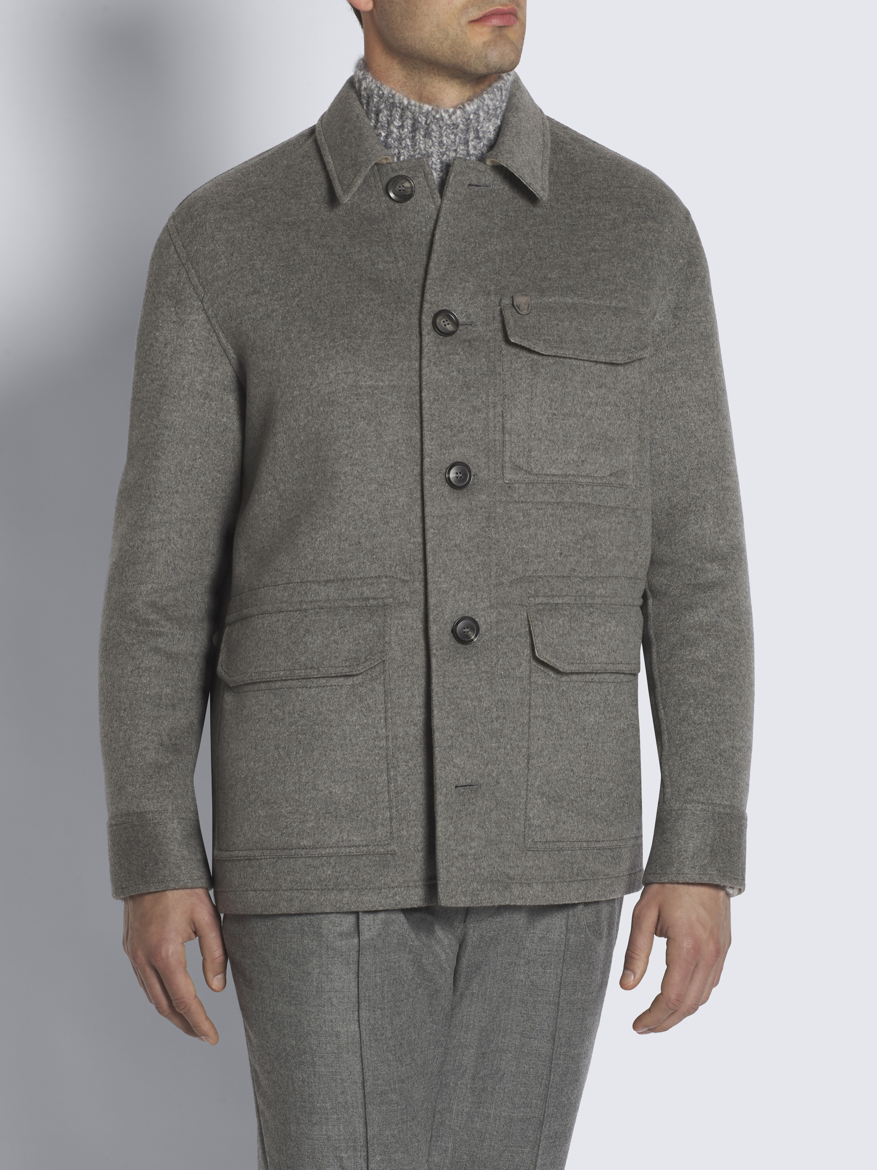Grey cashmere double-splittable workwear jacket