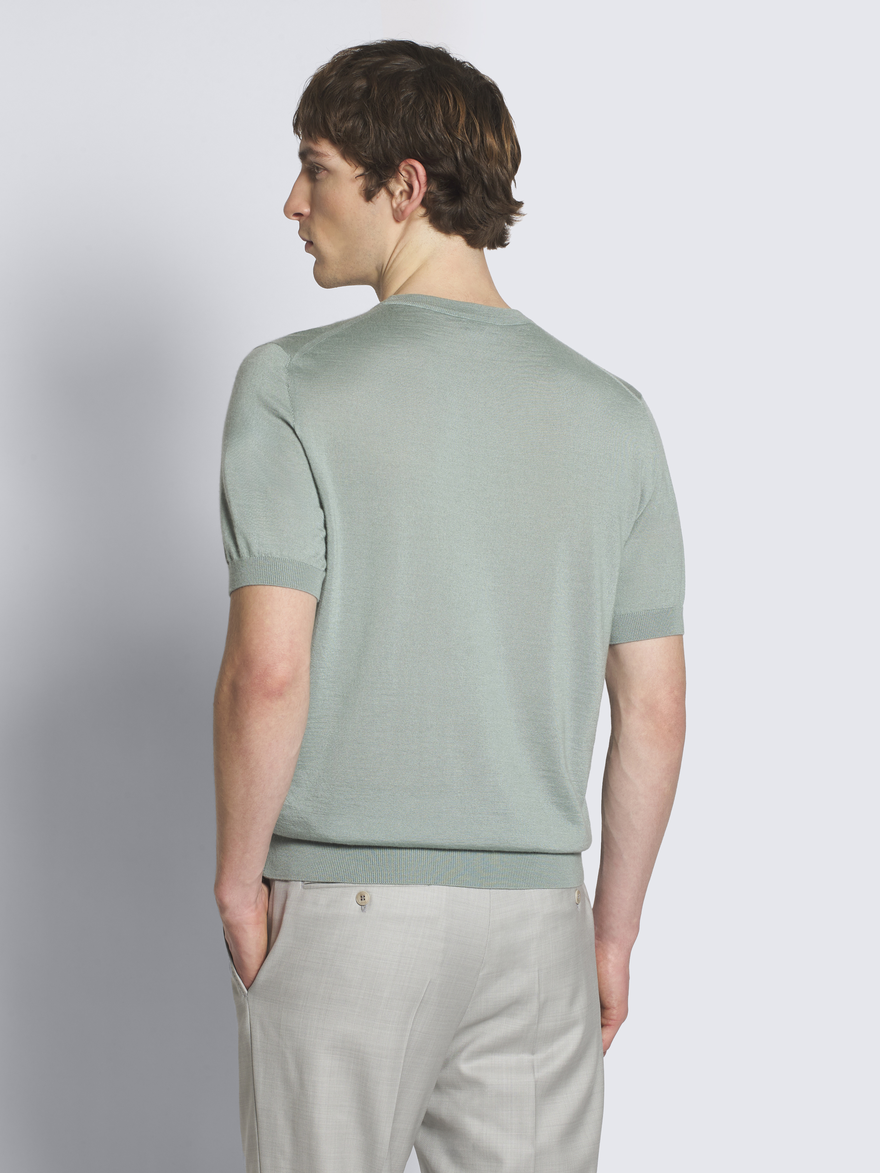 Aqua green cashmere and silk T-shirt