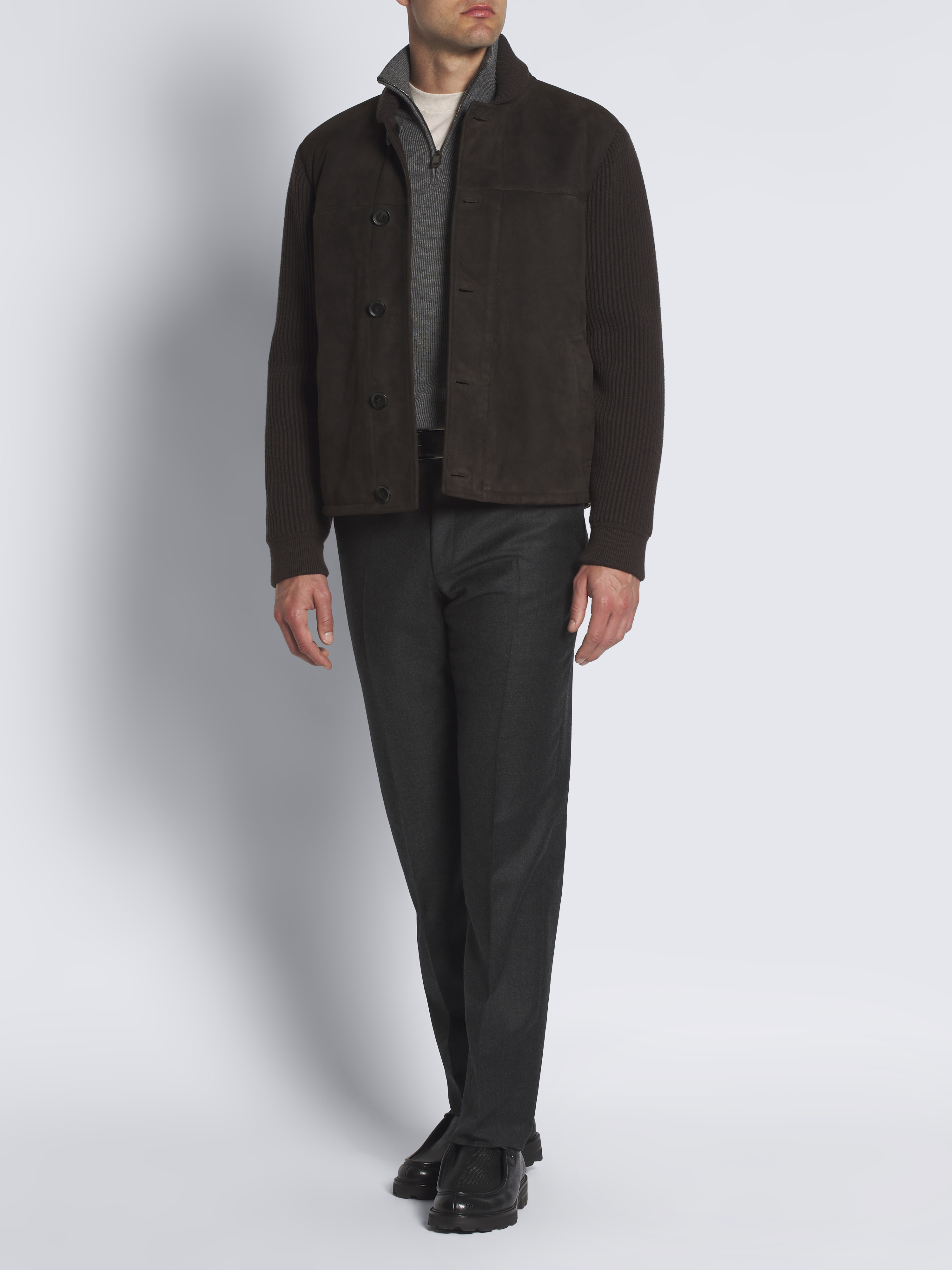 Grey cashmere and wool half-zip sweater