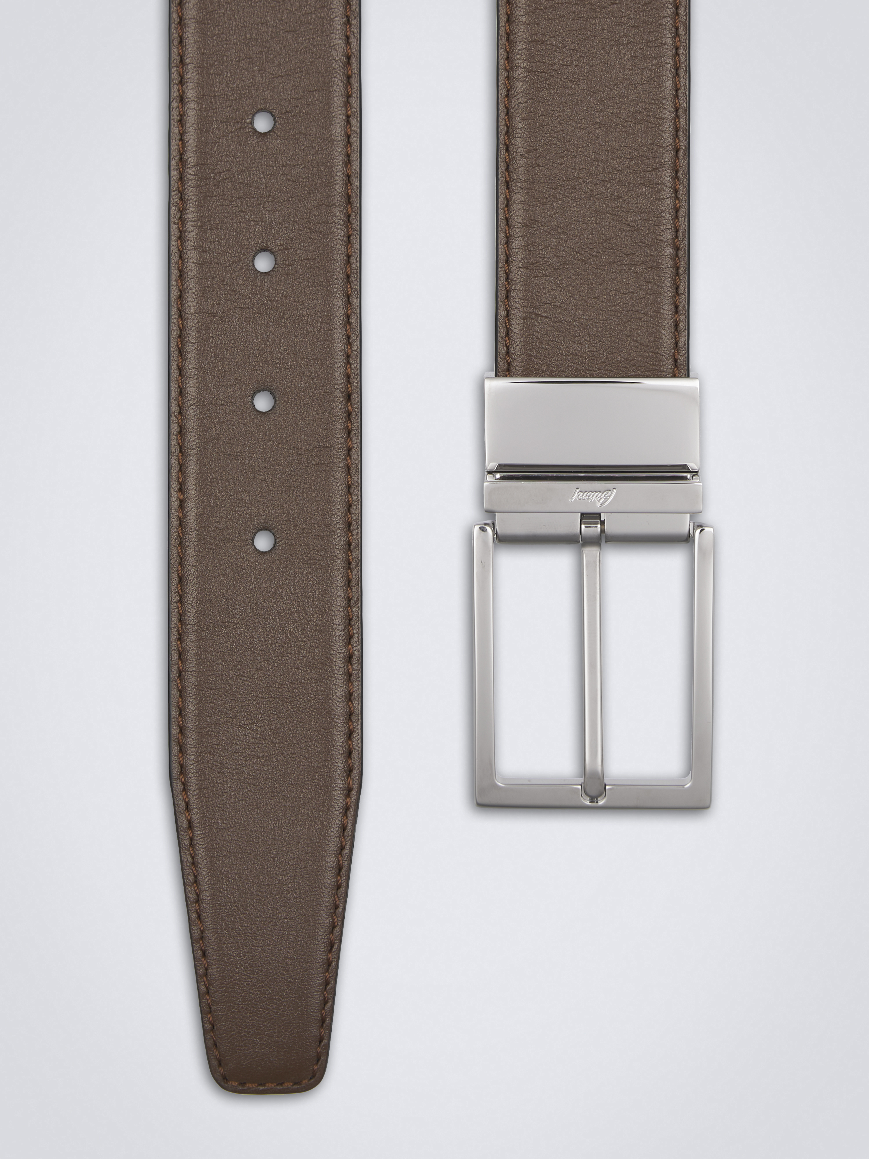 BALDININI Belt M Wavy Brown Leather Silver Square Buckle 90 Euro ITALY Silver Square Titanium Brown Leather Belt | Dress Belt with  main image 4