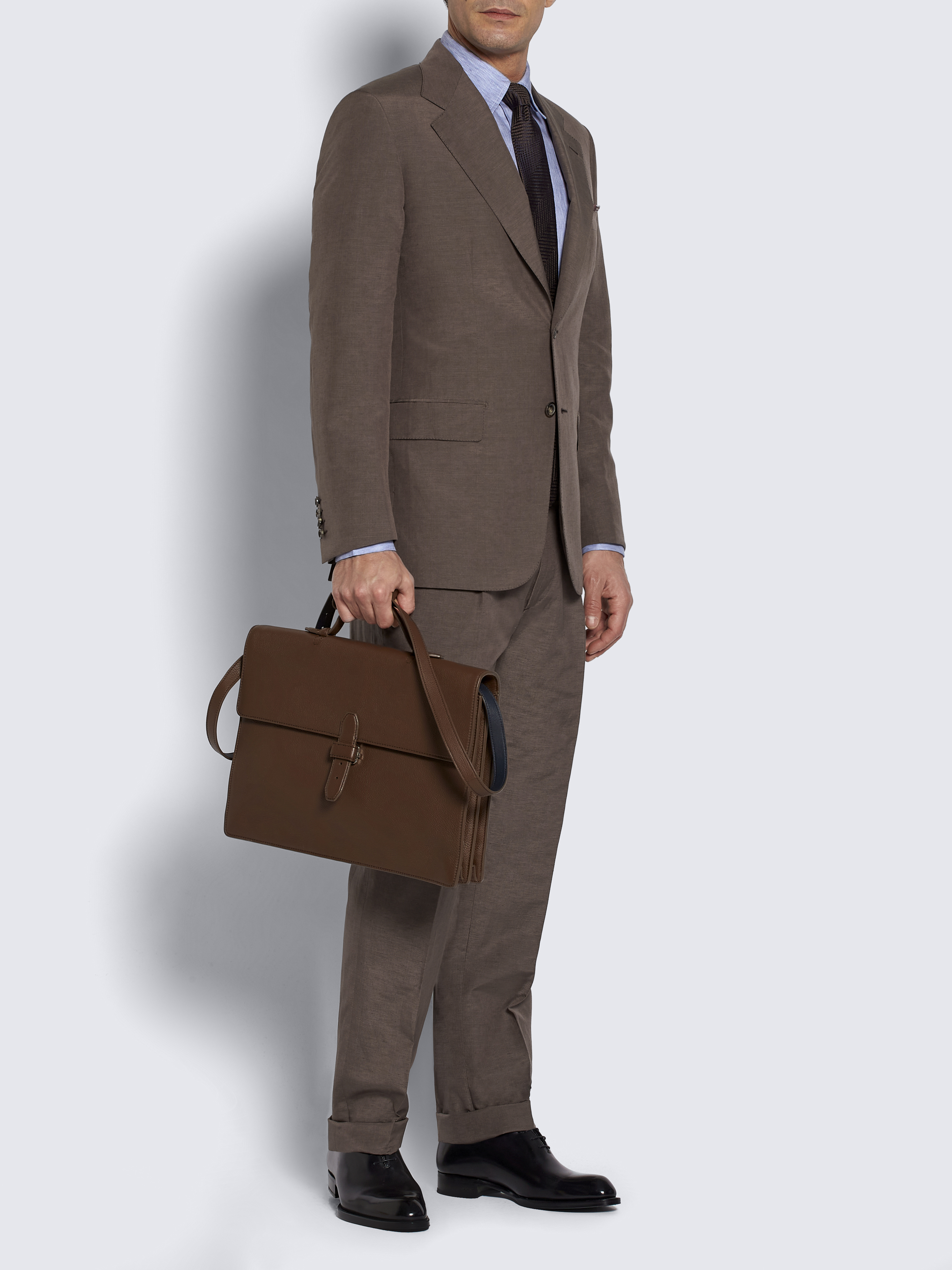 Brown grained leather briefcase | Brioni® US Official Store
