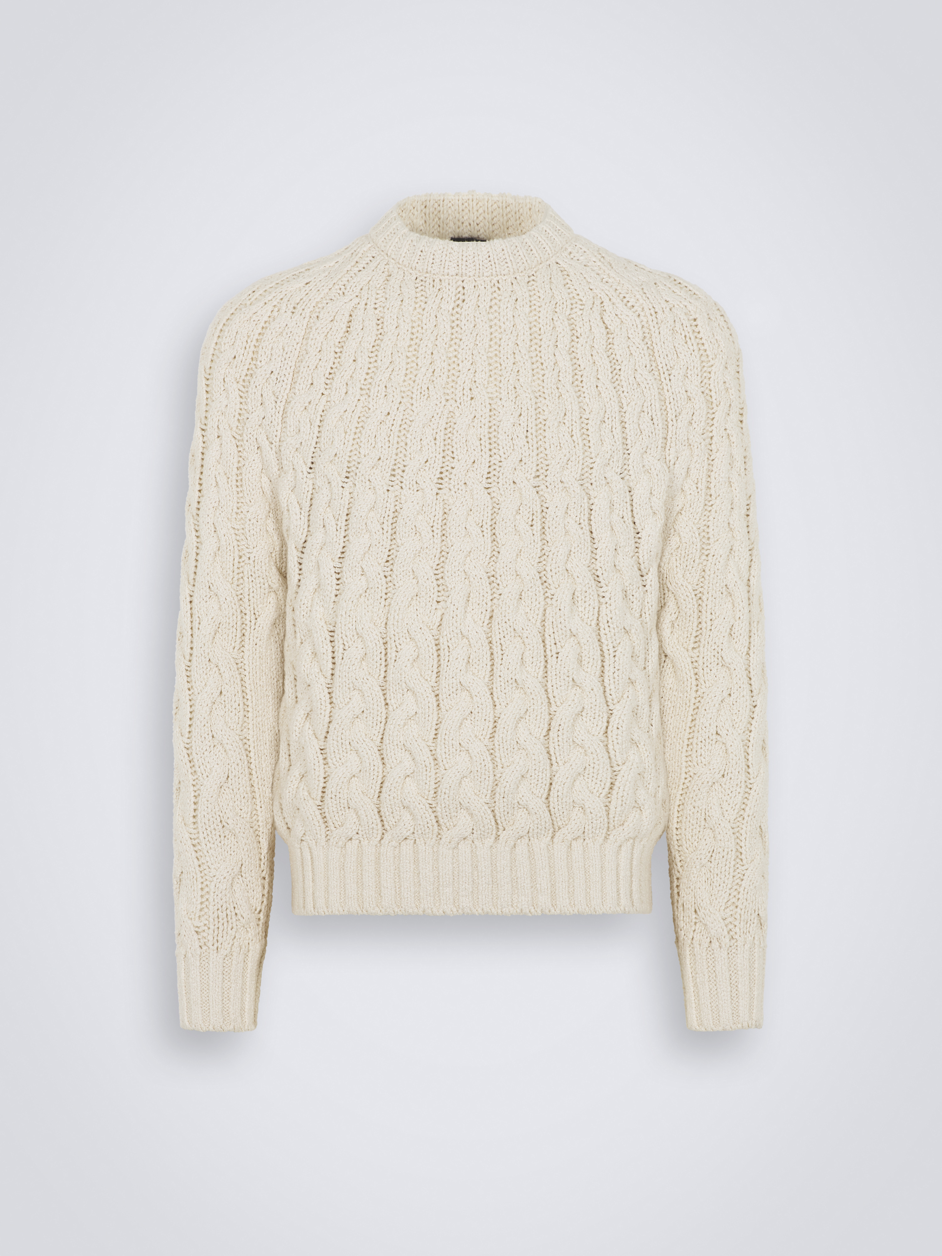 Ivory white cable knit cotton crewneck | Brioni® US Official Store