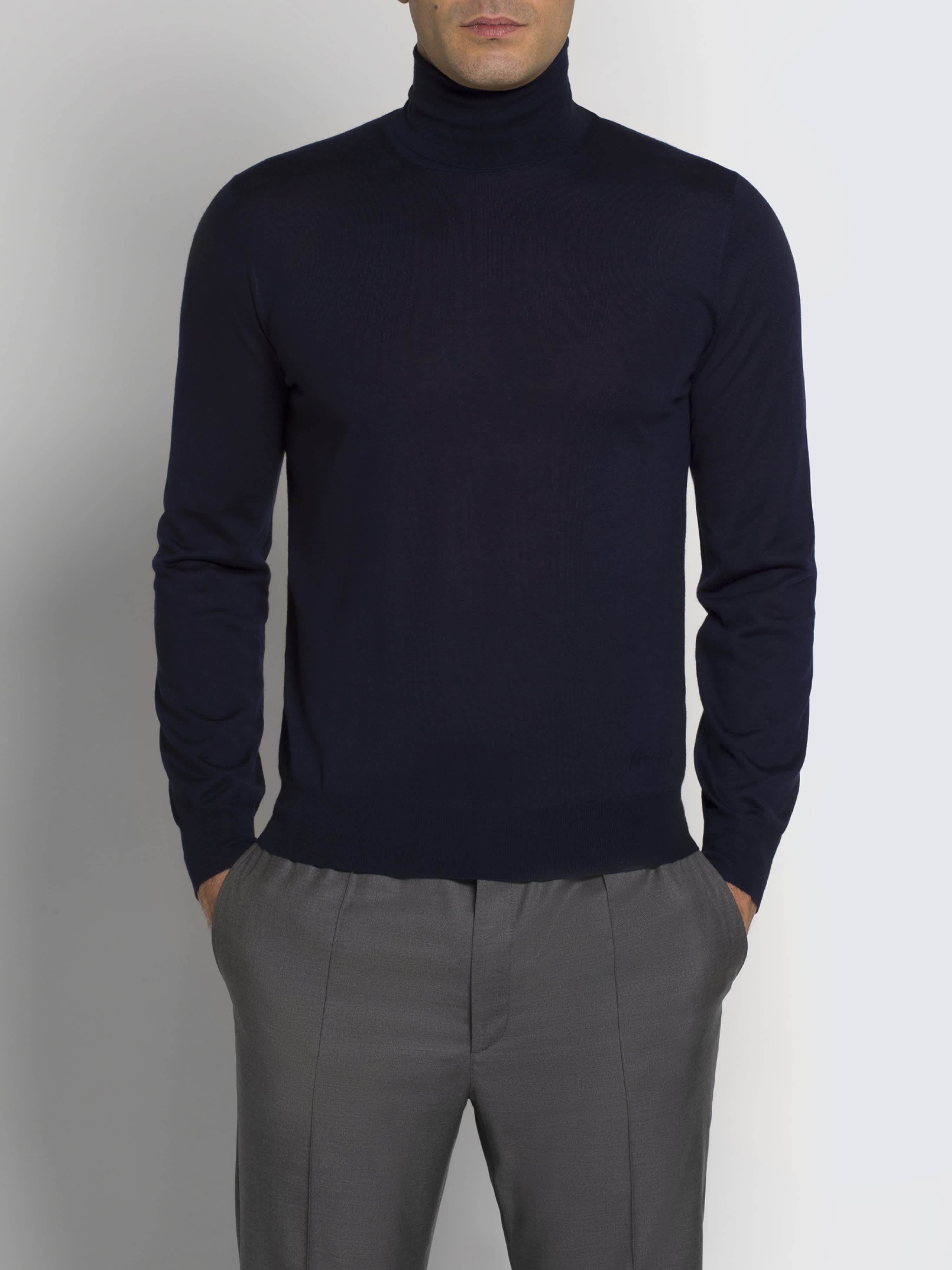 Midnight blue cashmere and silk high-neck jumper | Brioni® US Official ...