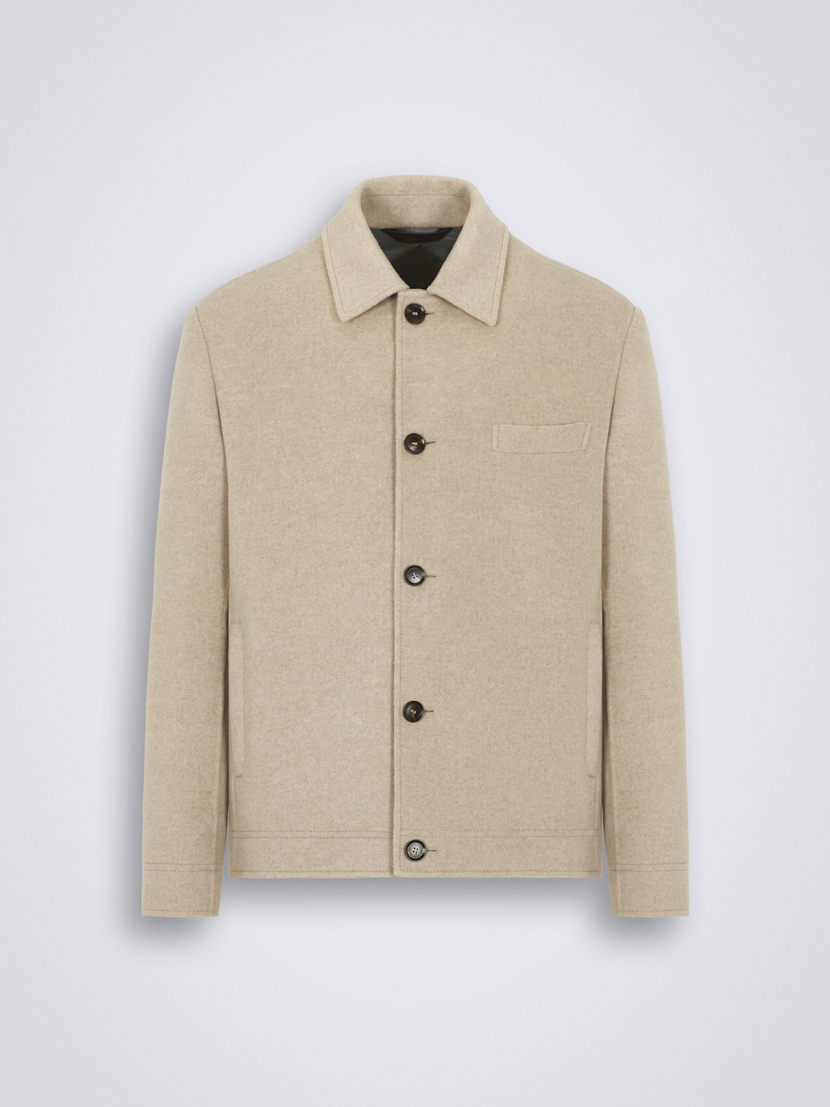 Beige Cashmere Double-splittable Shirt Collar Blouson 