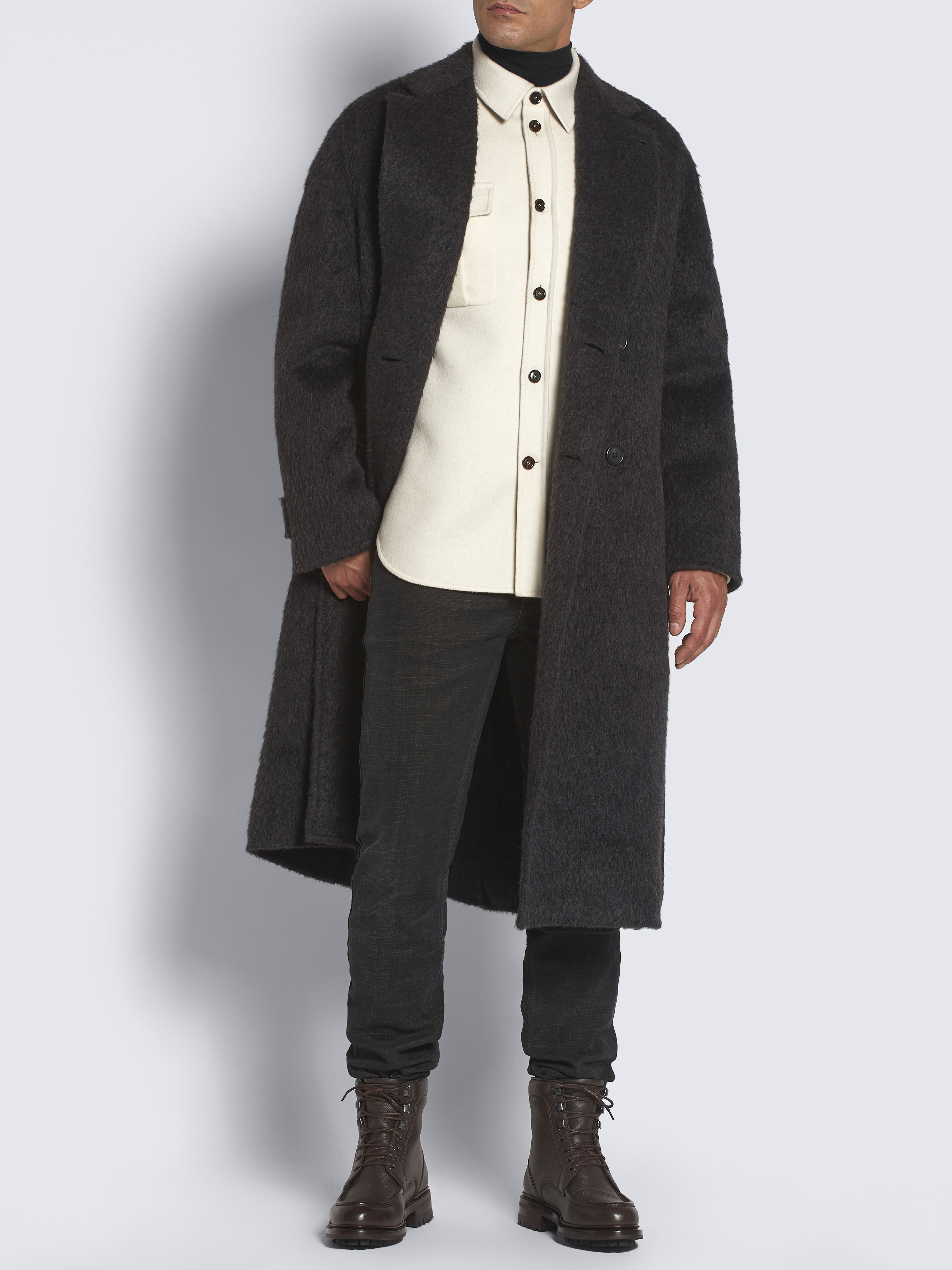 Dark grey double-splittable Milano wool overcoat