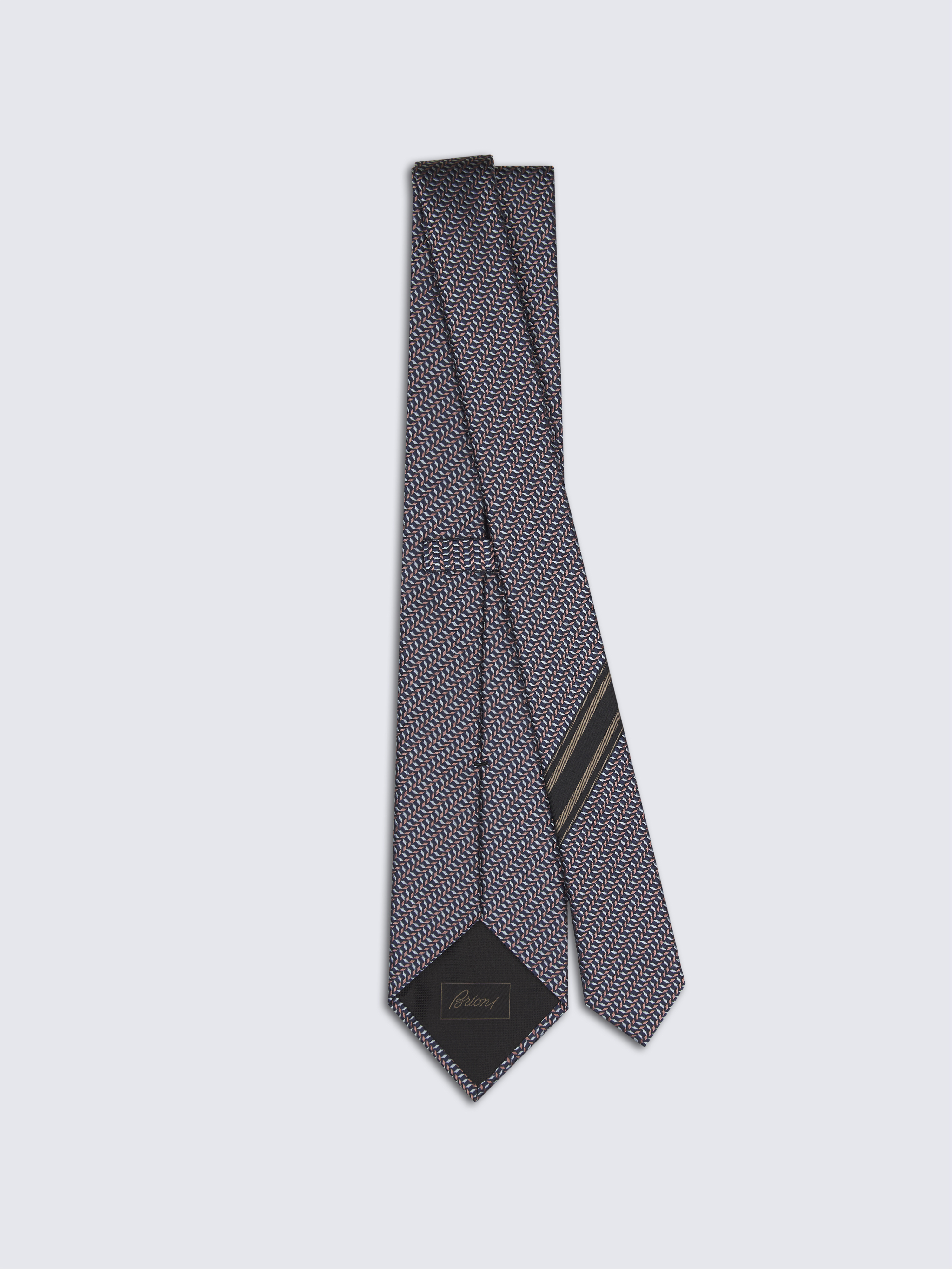 ☆即発 Brioni シルクネクタイ ライトブルー×幾何学小紋 イタリア製 美品 ミッドナイトブルー & ピンク マイクロモチーフ シルク ネクタイ
