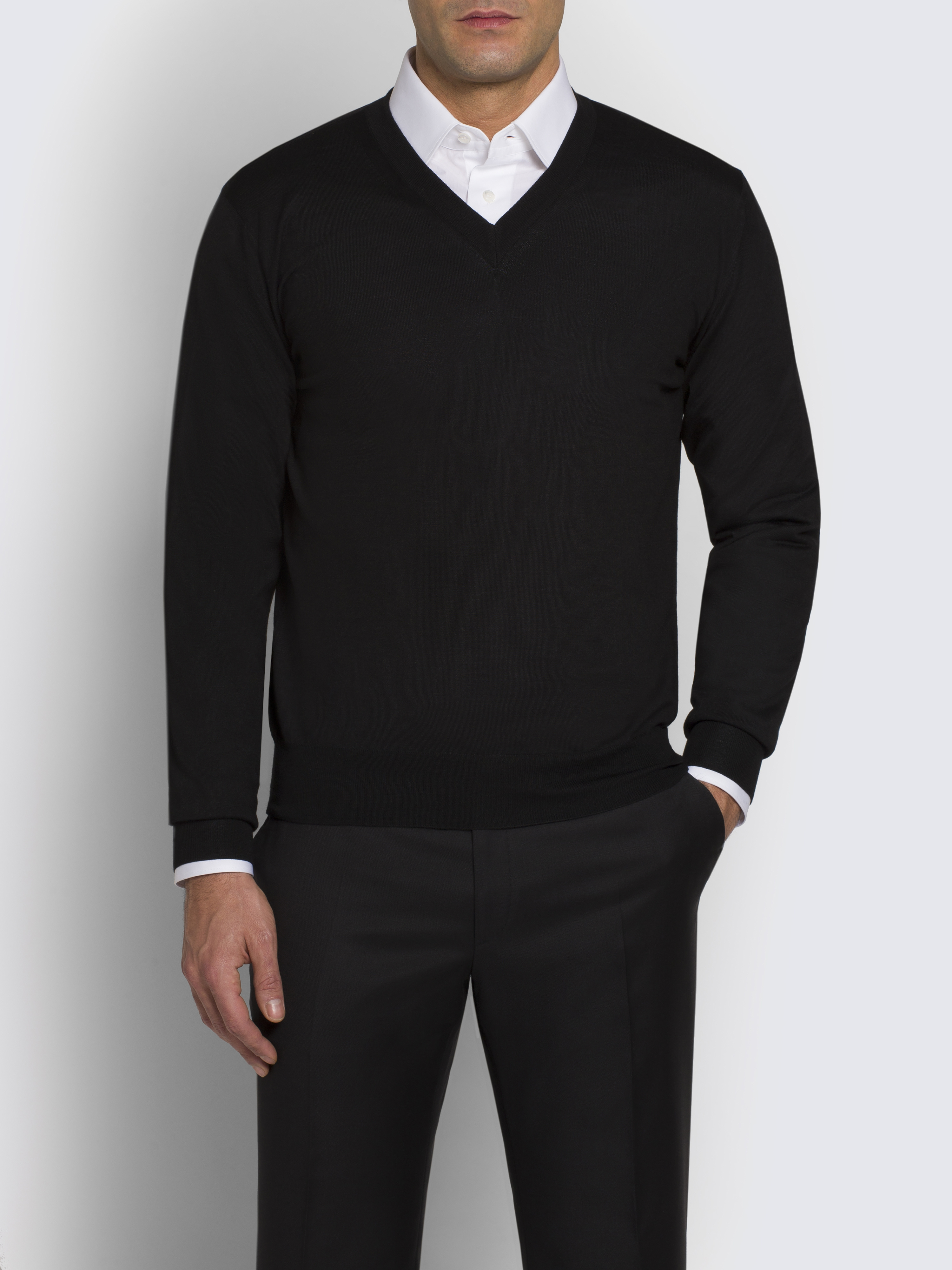 Essential black wool, cashmere and silk polo sweater | Brioni® US