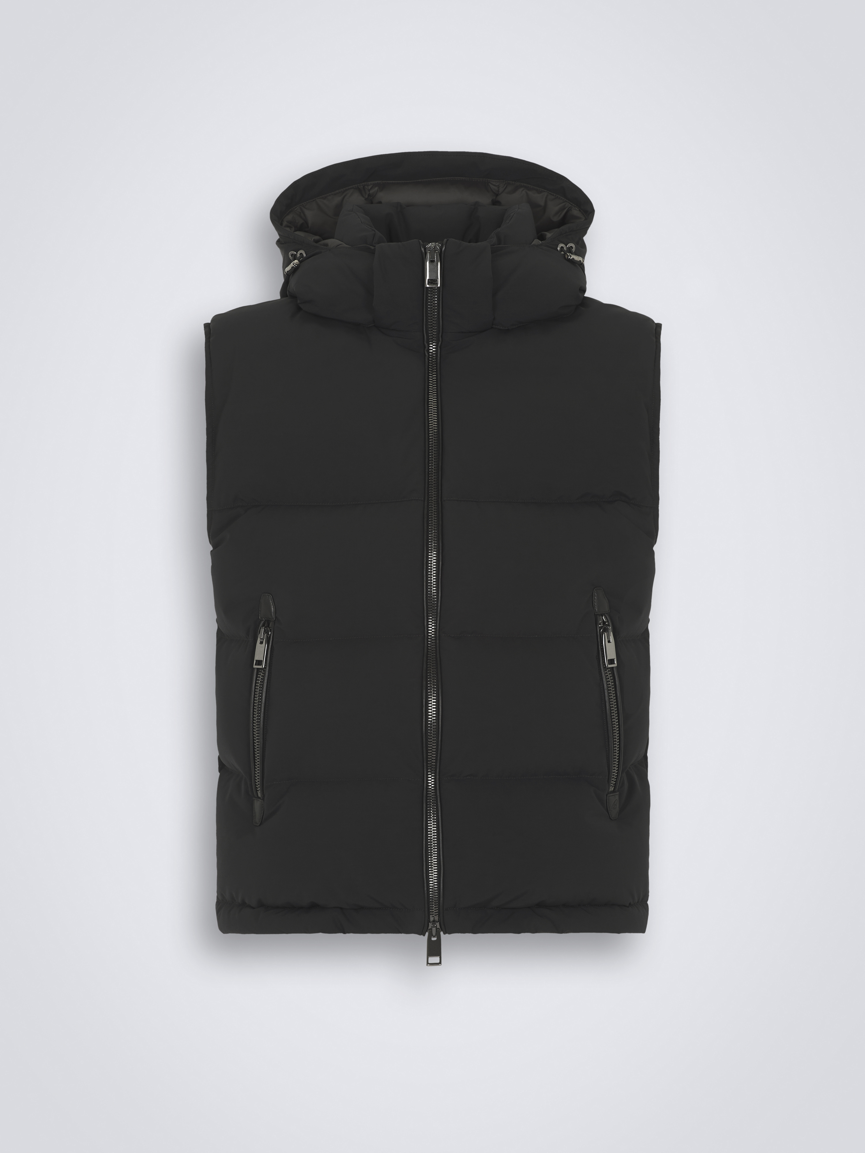 Black quilted and padded vest in technical wool
