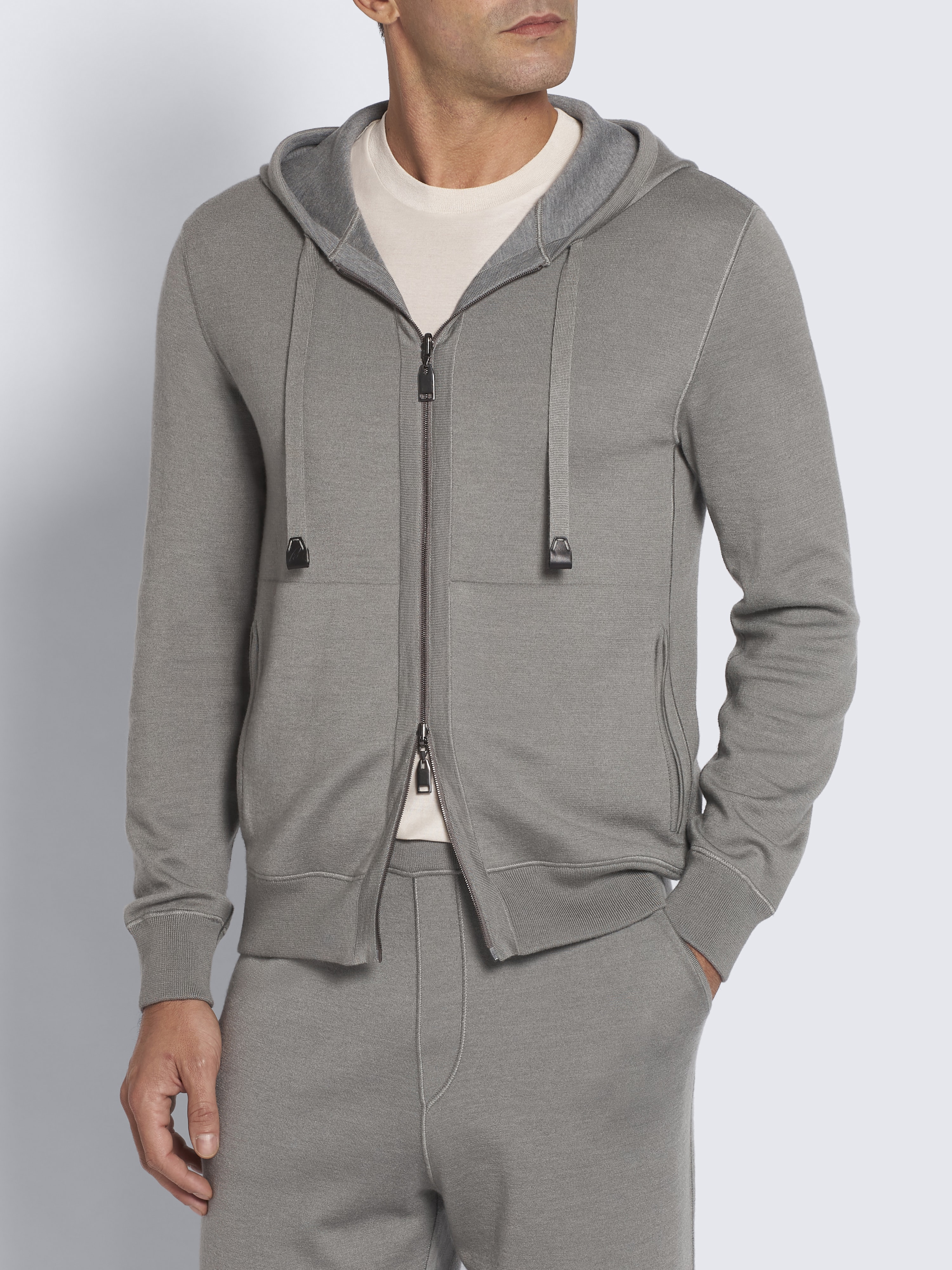 Grey cashmere and silk hoodie | Brioni® SA Official Store