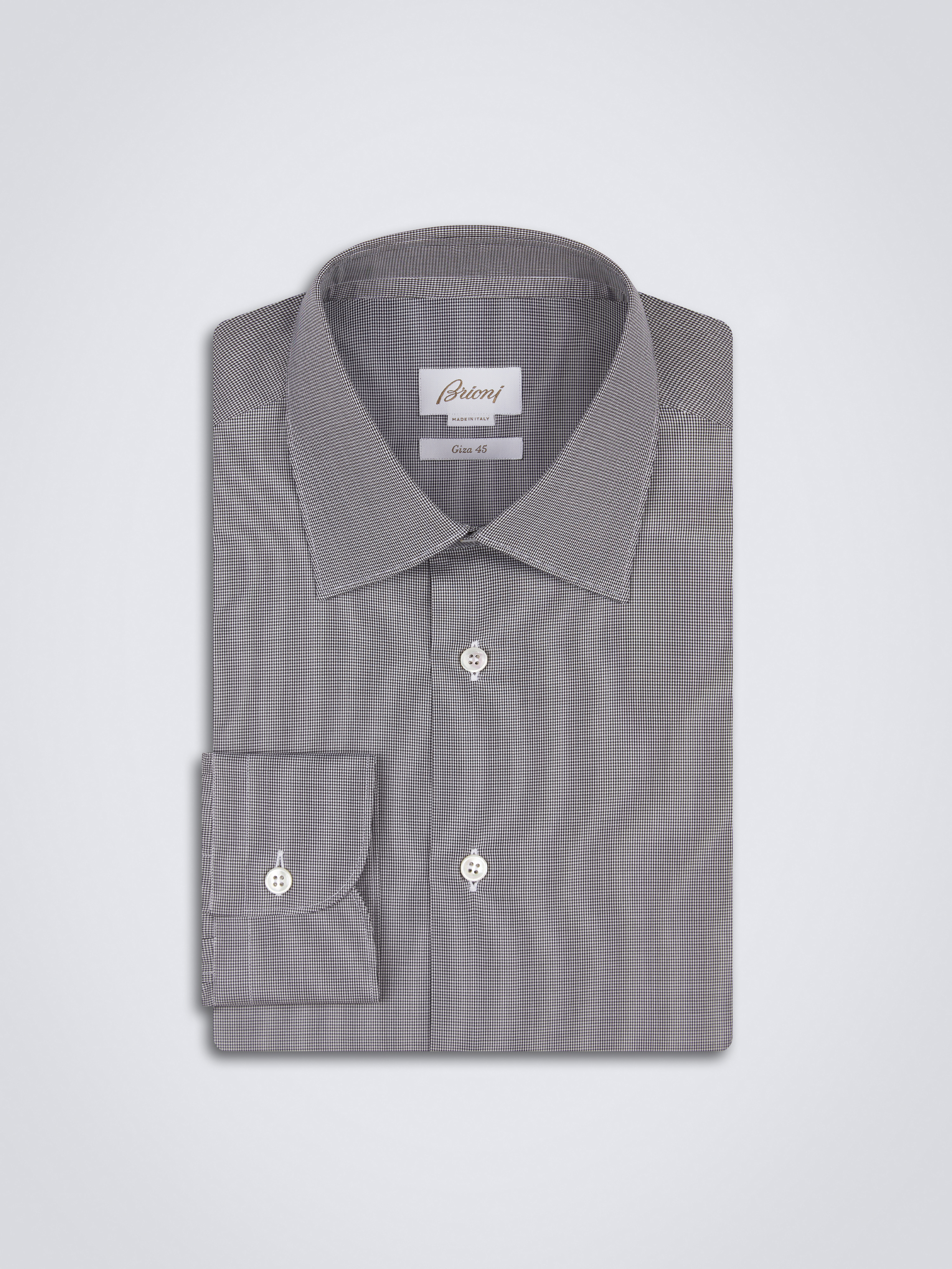 Black and white micro pied-de-poule Giza 45 cotton shirt | Brioni 
