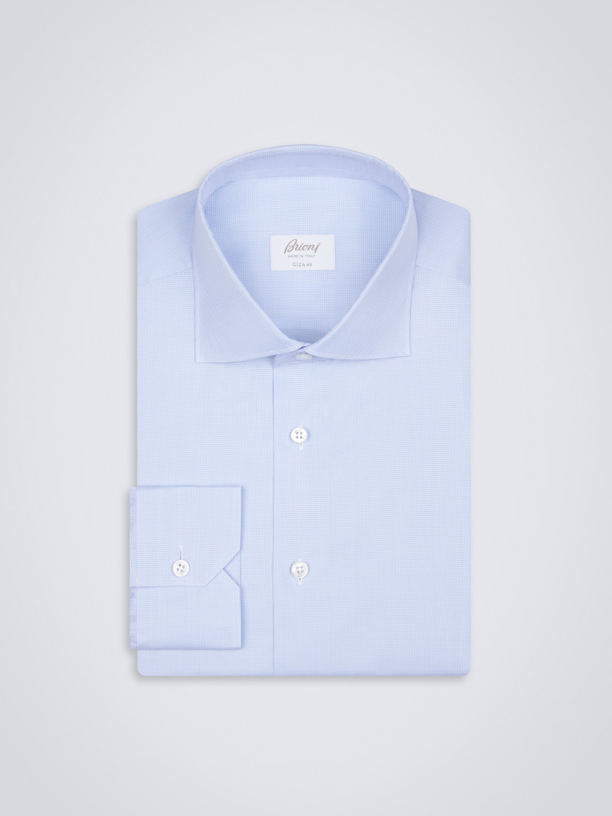 Sky blue and white micro pied-de-poule Giza 45 cotton Parioli shirt ...