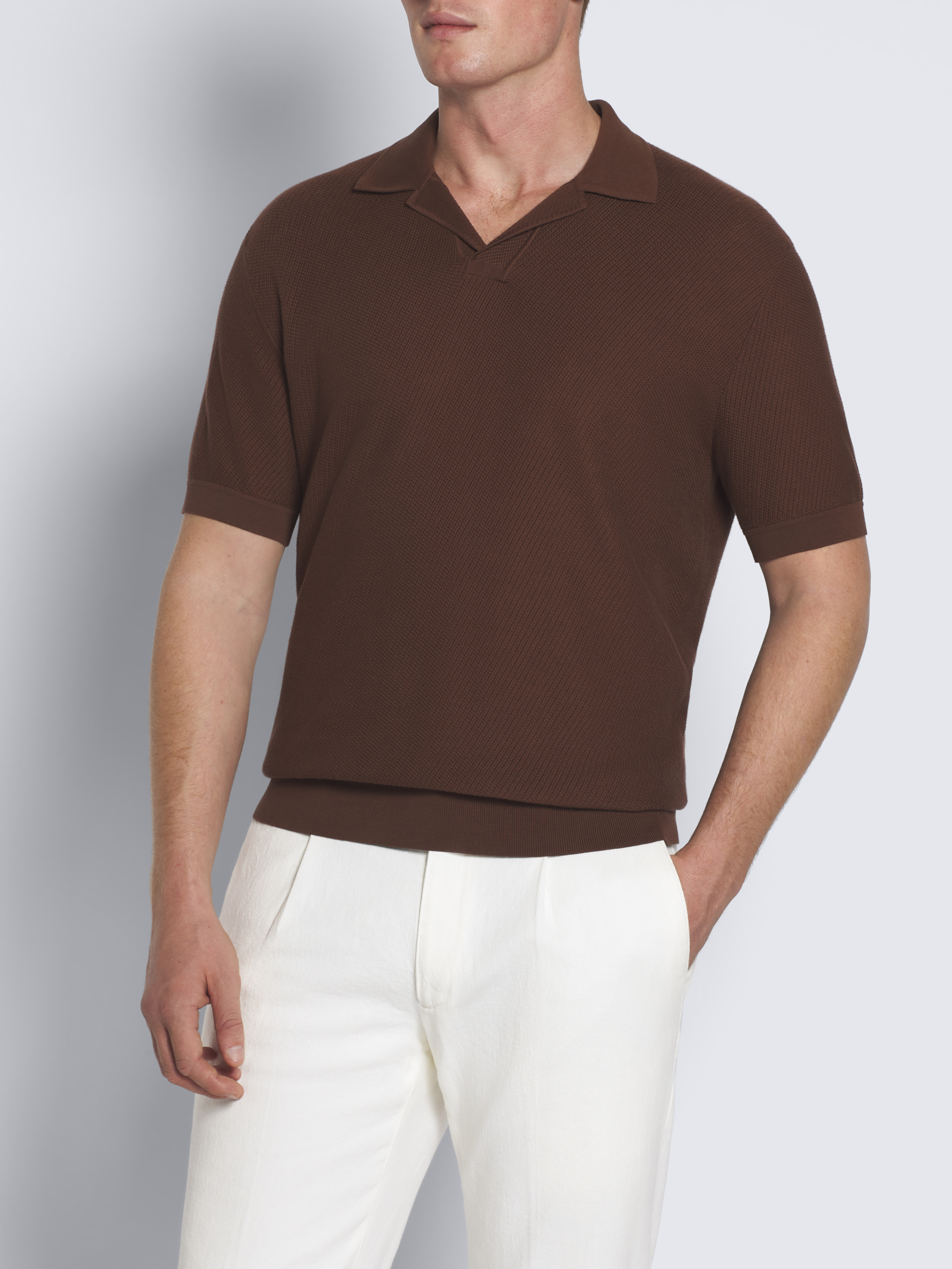 バーントブラウン ジャカード シーアイランドコットン ポロシャツ