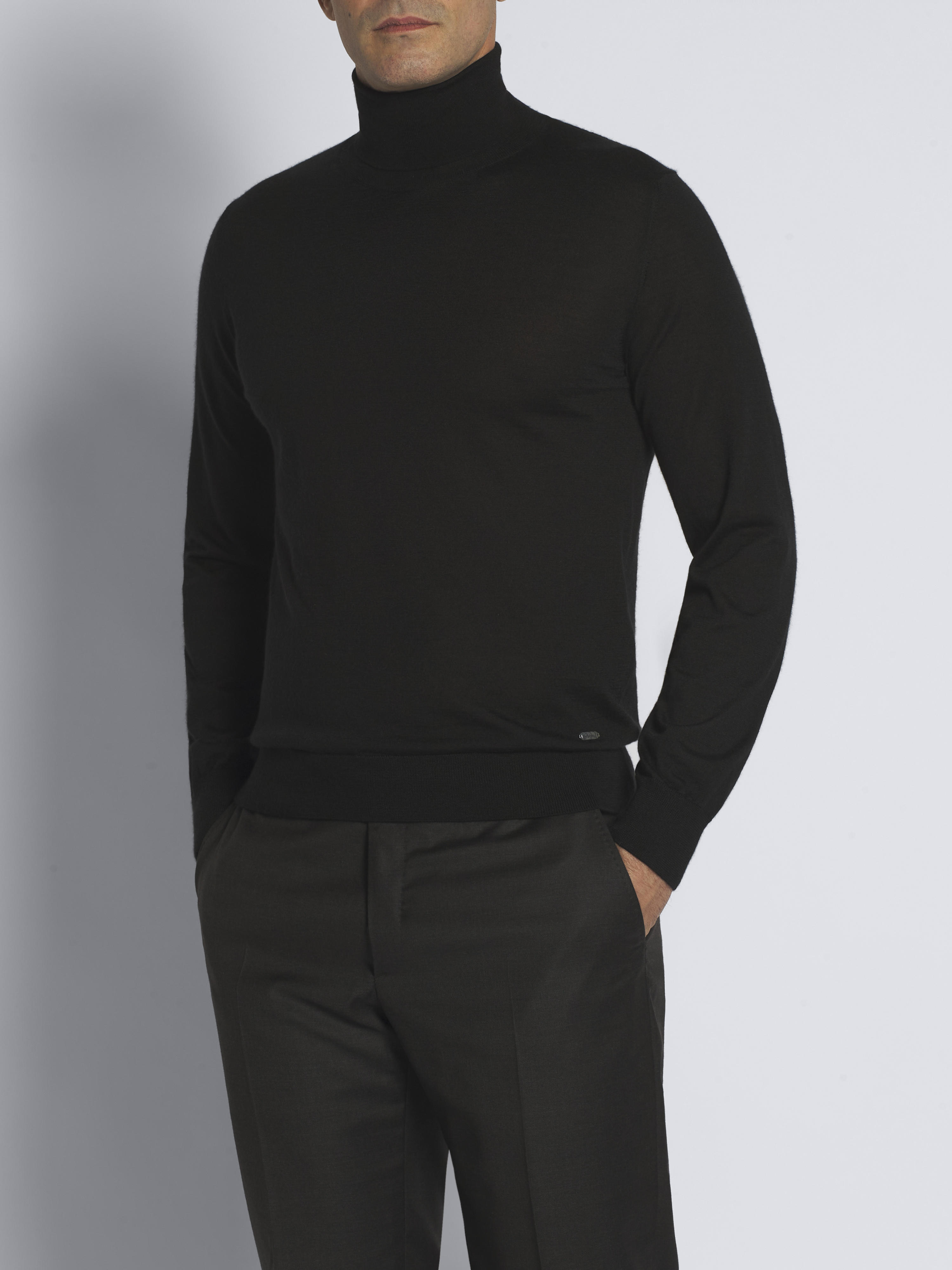 Essential black cashmere and silk turtleneck sweater