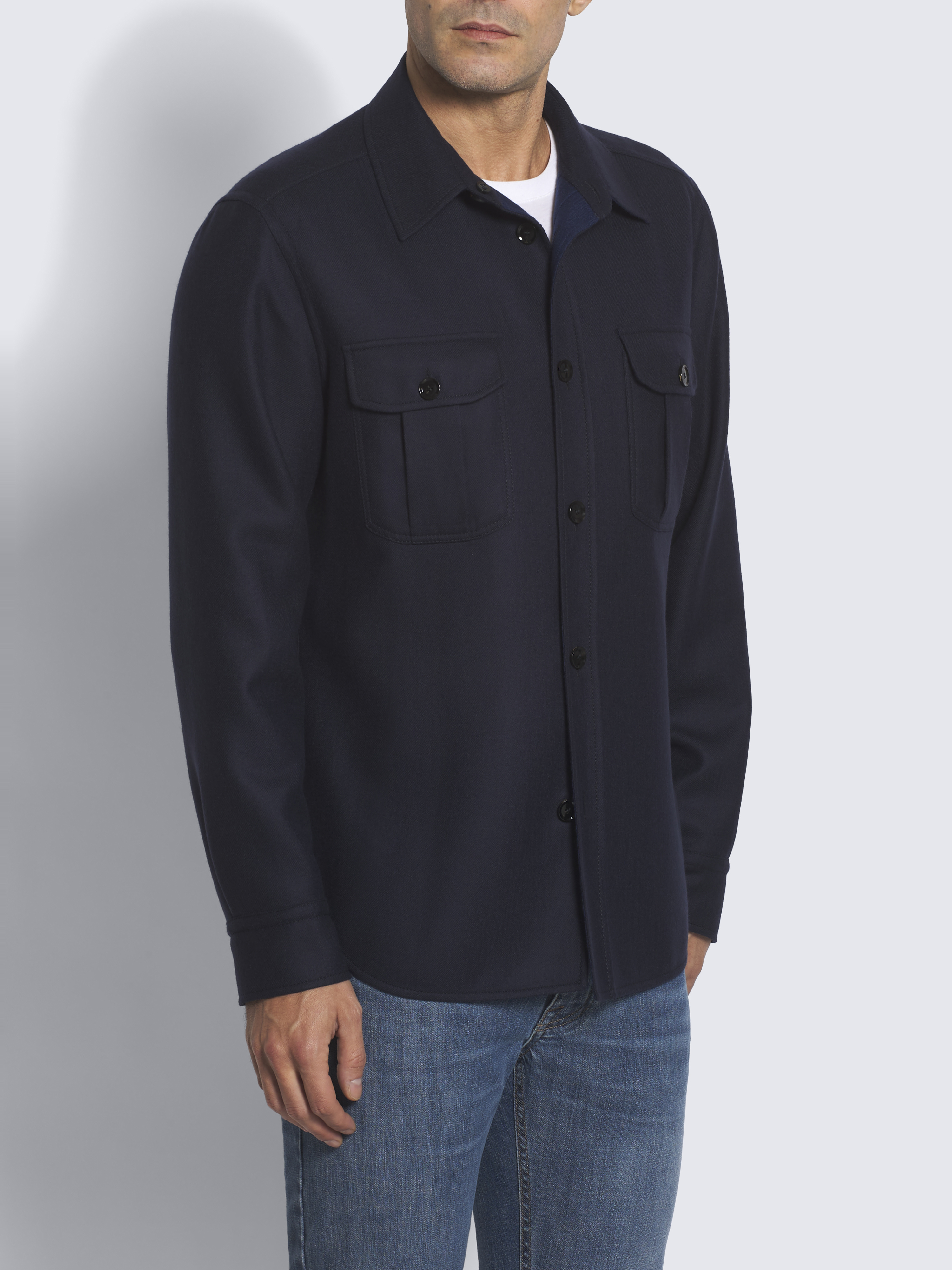 Navy blue wool double-splittable Vagabond overshirt
