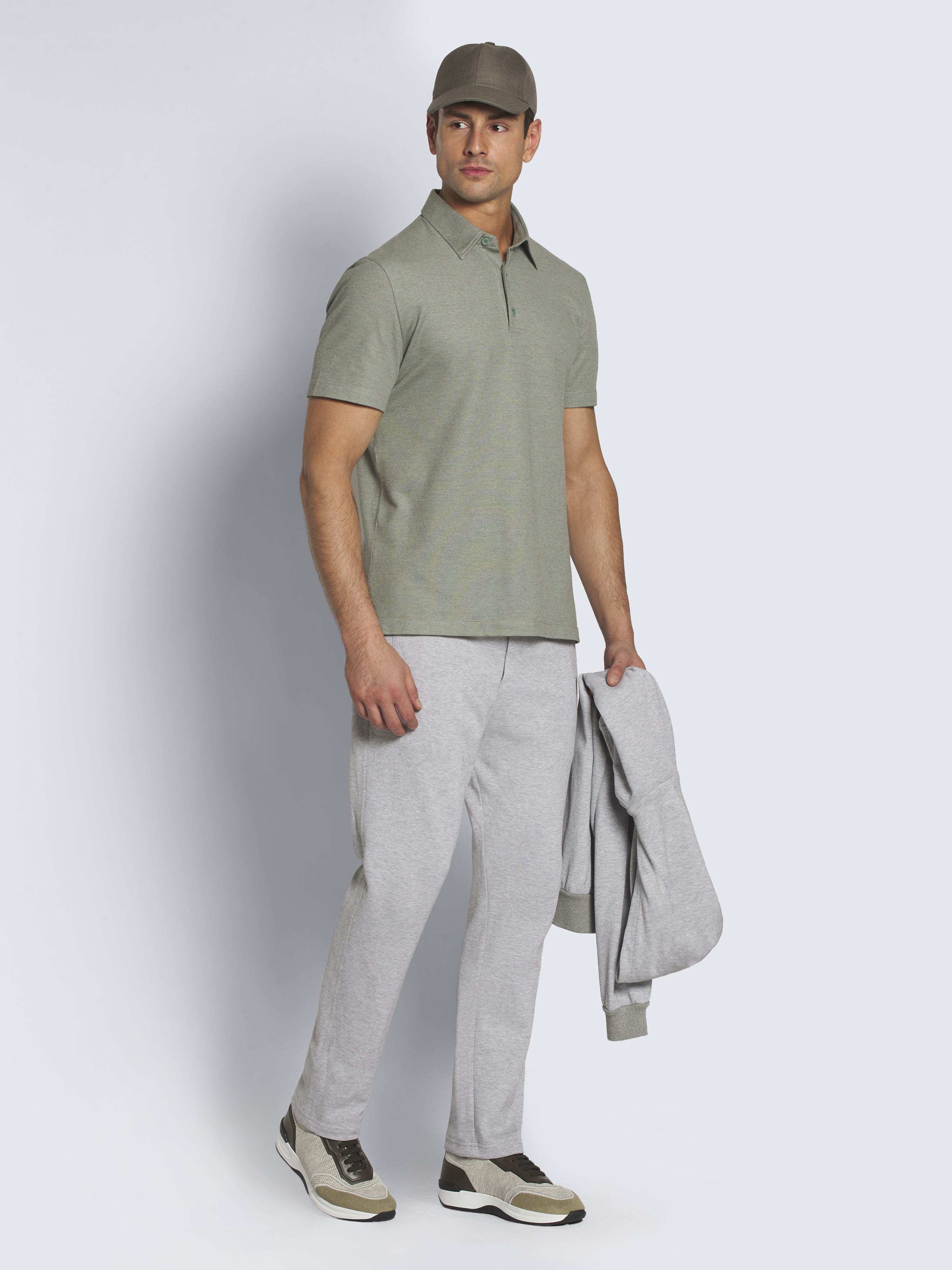 Olive green cotton piqué polo